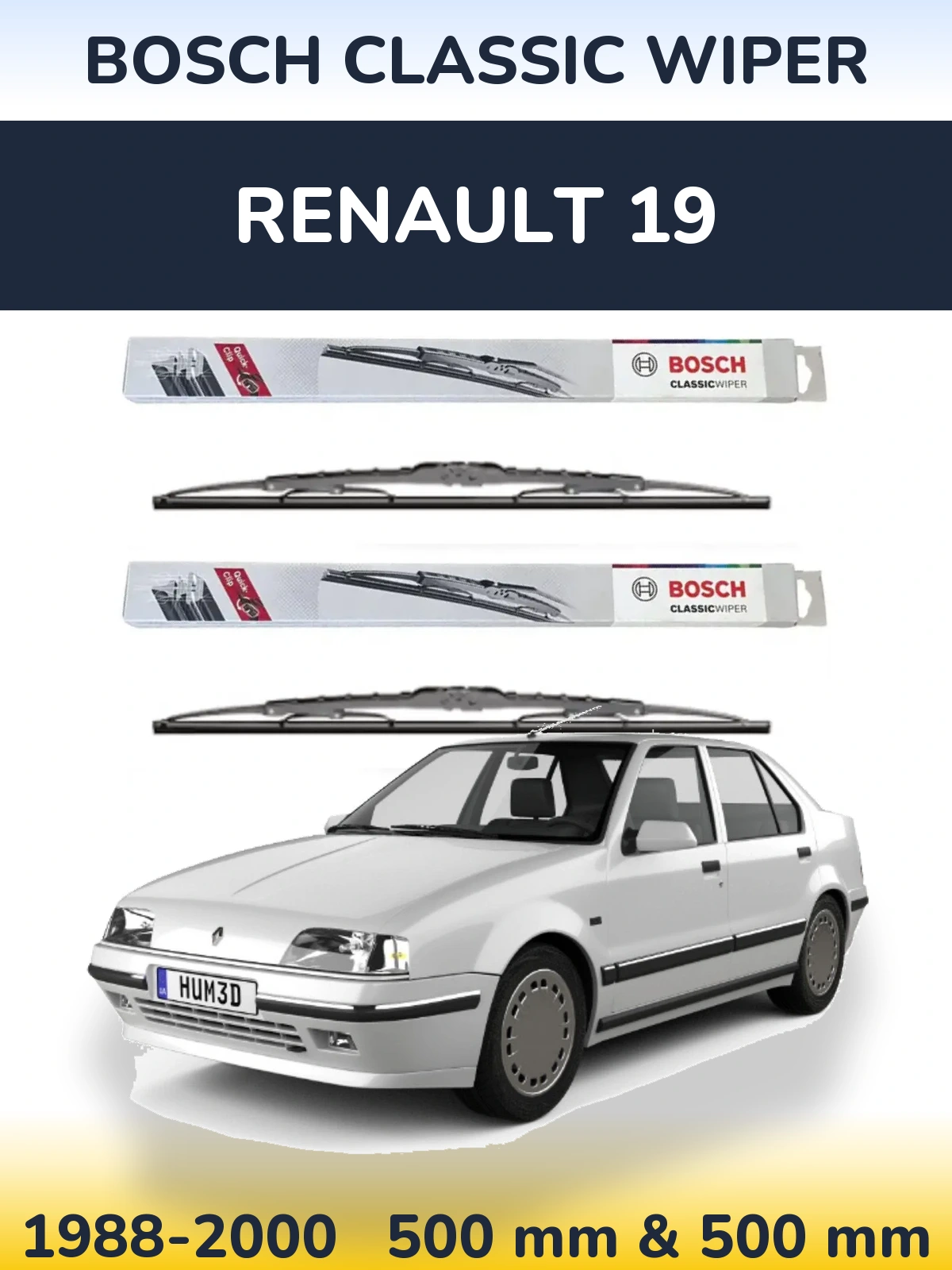 Sada předních stěračů BOSCH Classic Wiper 500 a 500 mm pro Renault 19 1988-2000
