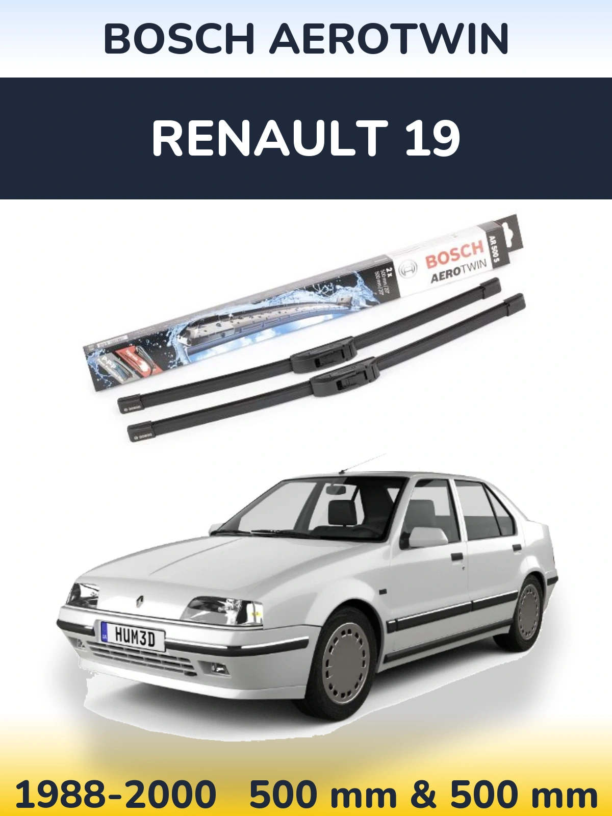 Sada předních stěračů BOSCH AeroTwin 500 a 500 mm pro Renault 19 1988-2000
