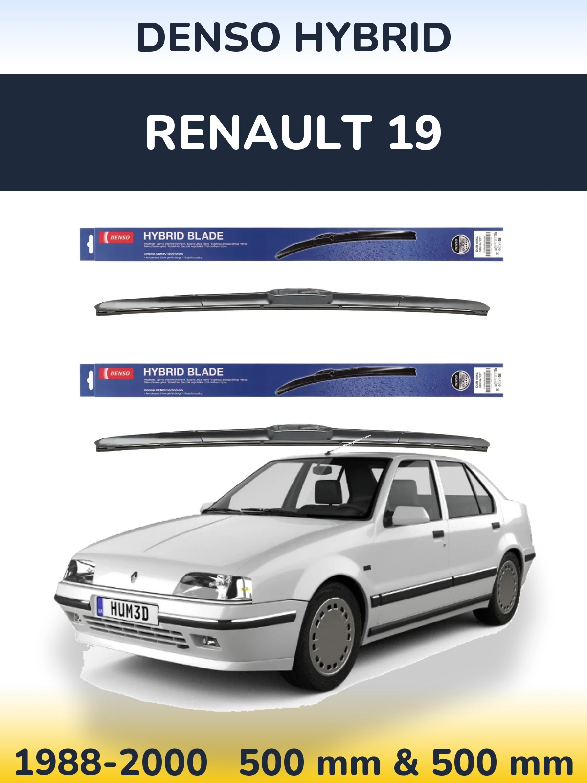 Sada předních stěračů Denso Hybrid 500 a 500 mm pro Renault 19 1988-2000
