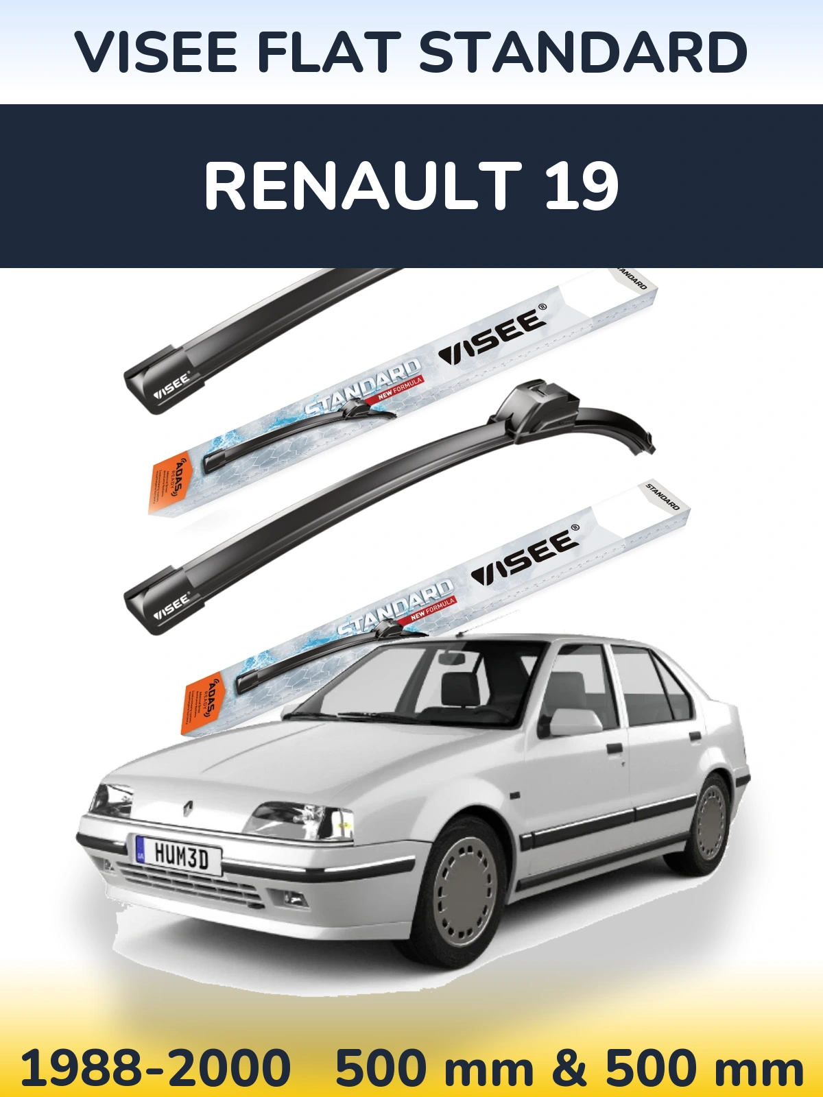 Sada předních stěračů VISEE FLAT STANDARD 500 a 500 mm pro Renault 19 1988-2000