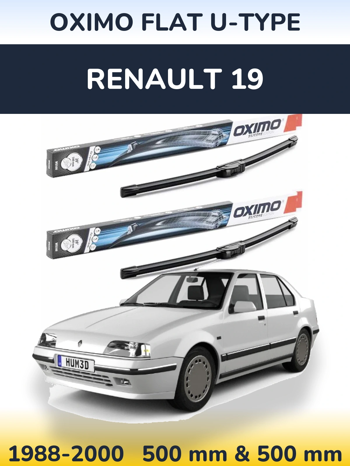 Sada předních stěračů Oximo Flat U-type 500 a 500 mm pro Renault 19 1988-2000