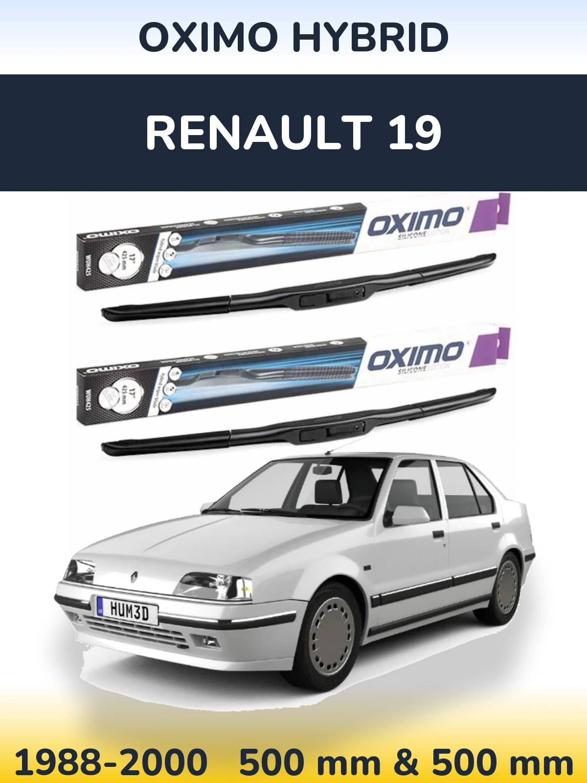 Sada předních stěračů Oximo Hybrid 500 a 500 mm pro Renault 19 1988-2000