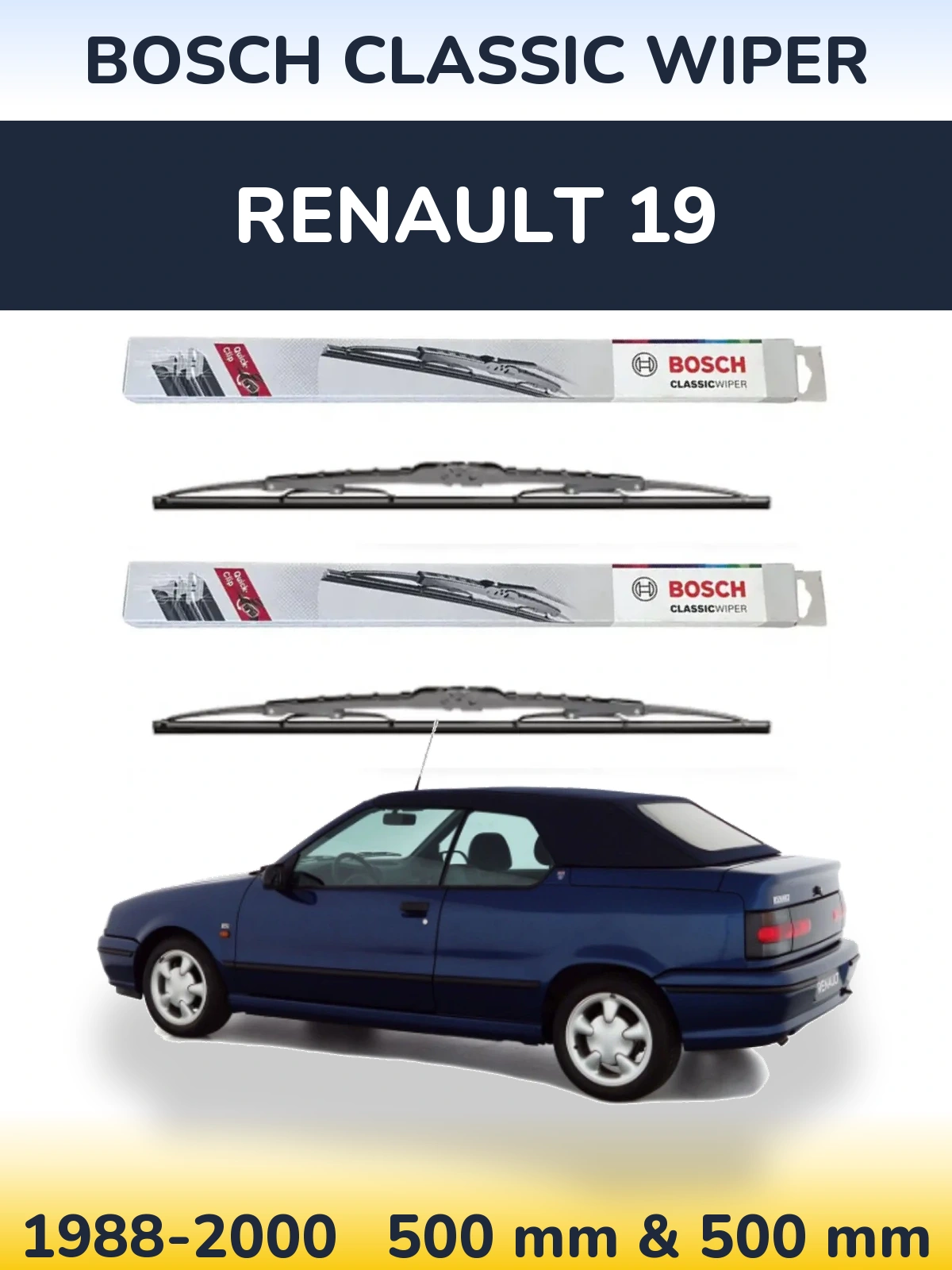 Sada předních stěračů BOSCH Classic Wiper 500 a 500 mm pro Renault 19 1988-2000