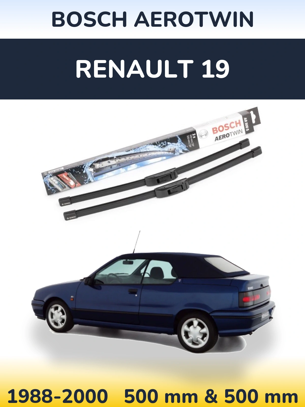 Sada předních stěračů BOSCH AeroTwin 500 a 500 mm pro Renault 19 1988-2000