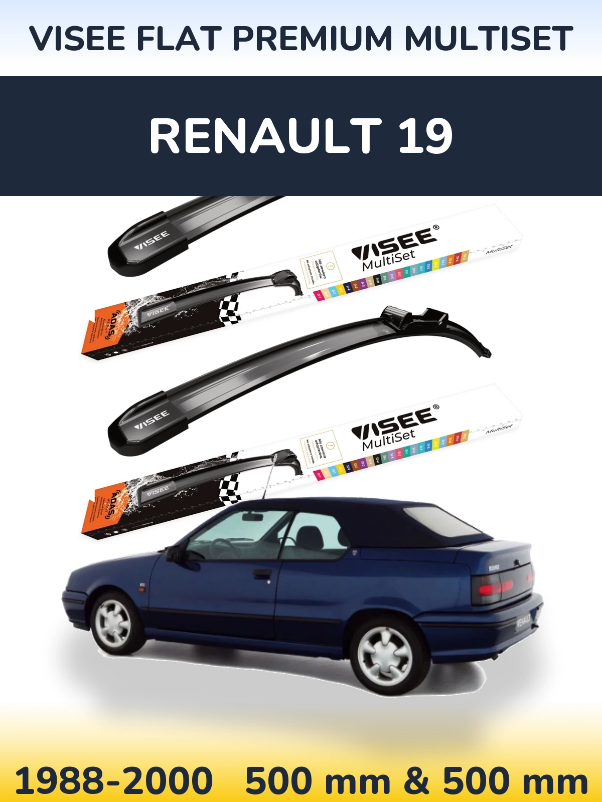 Sada předních stěračů VISEE FLAT PREMIUM MultiSet 500 a 500 mm pro Renault 19 1988-2000