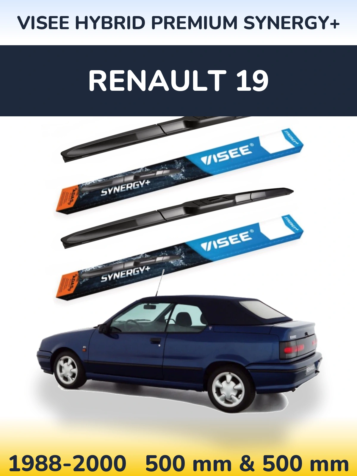 Sada předních stěračů VISEE HYBRID PREMIUM SYNERGY+ 500 a 500 mm pro Renault 19 1988-2000