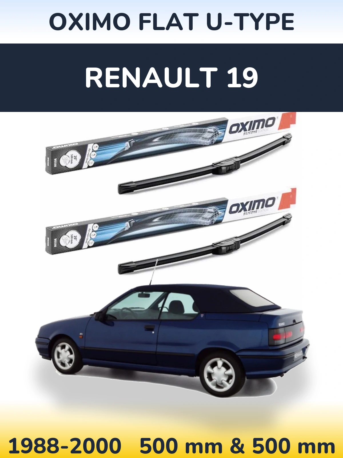 Sada předních stěračů Oximo Flat U-type 500 a 500 mm pro Renault 19 1988-2000