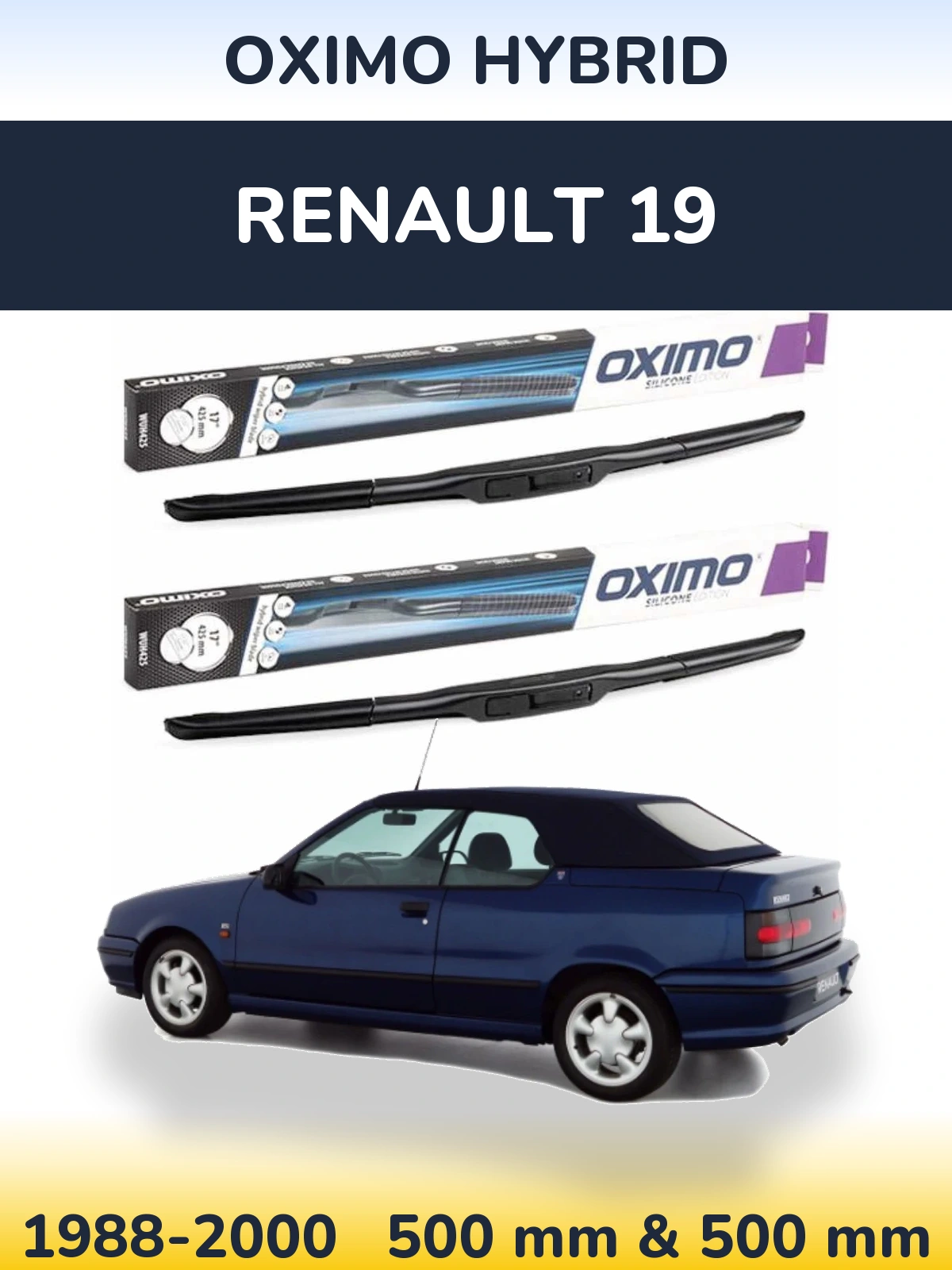 Sada předních stěračů Oximo Hybrid 500 a 500 mm pro Renault 19 1988-2000