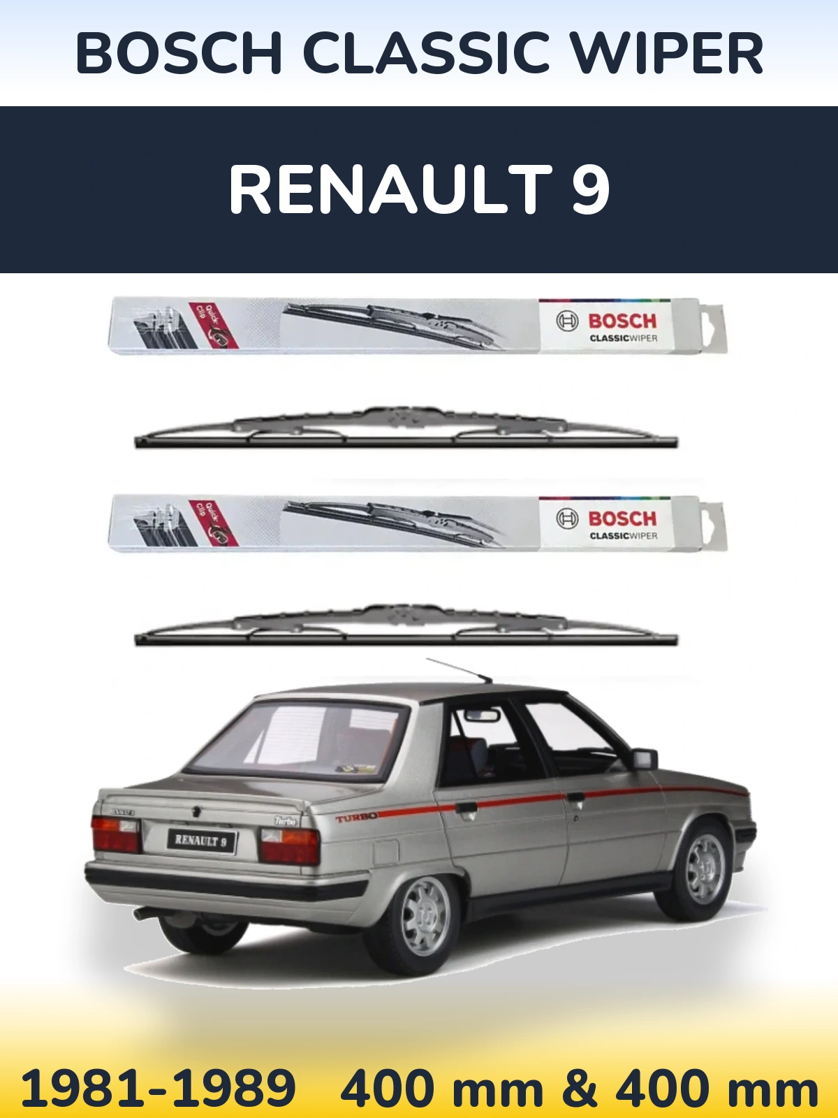 Sada předních stěračů BOSCH Classic Wiper 400 a 400 mm pro Renault 9 1981-1989