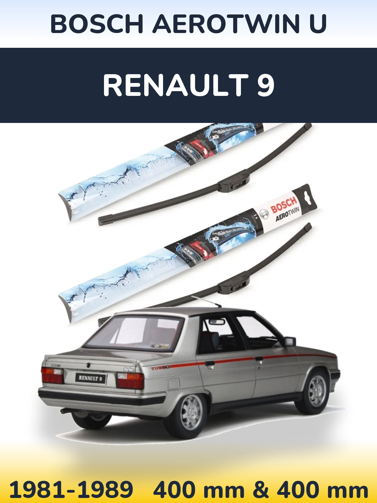 Sada předních stěračů BOSCH AeroTwin U 400 a 400 mm pro Renault 9 1981-1989
