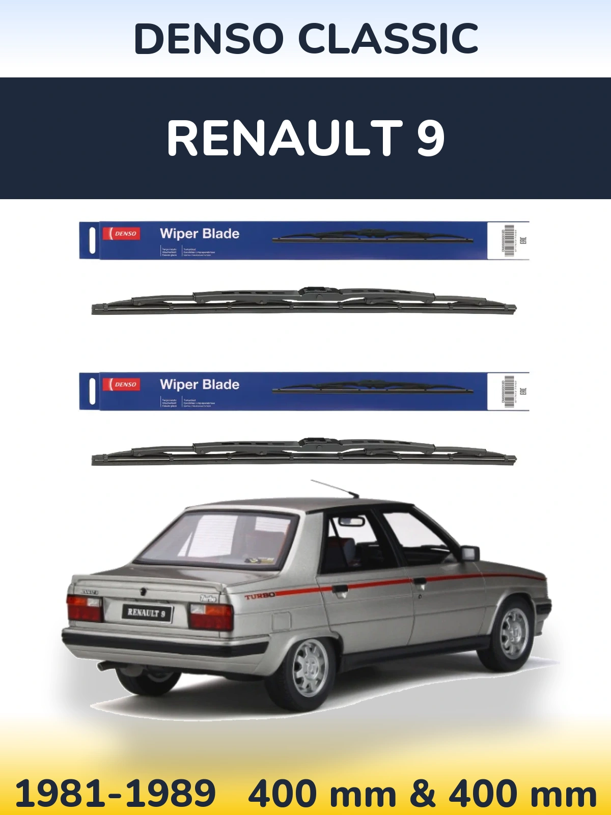Sada předních stěračů Denso Classic 400 a 400 mm pro Renault 9 1981-1989