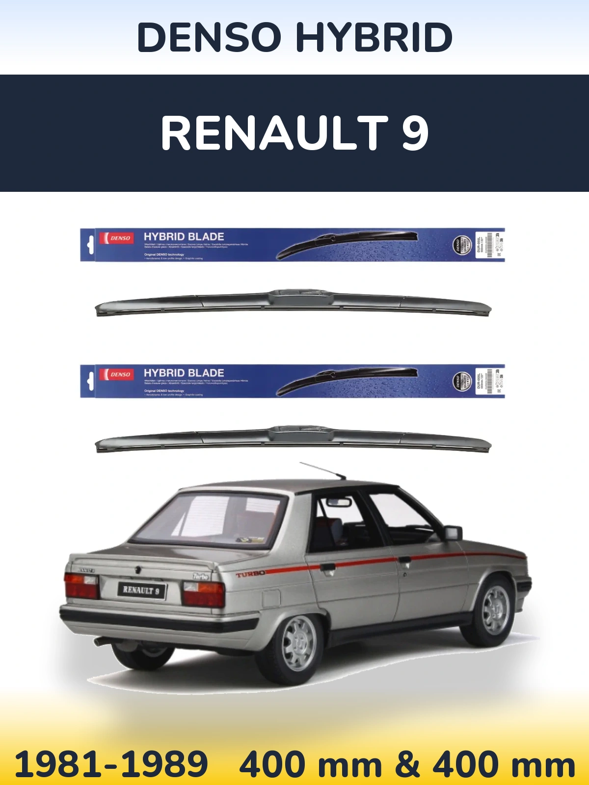 Sada předních stěračů Denso Hybrid 400 a 400 mm pro Renault 9 1981-1989