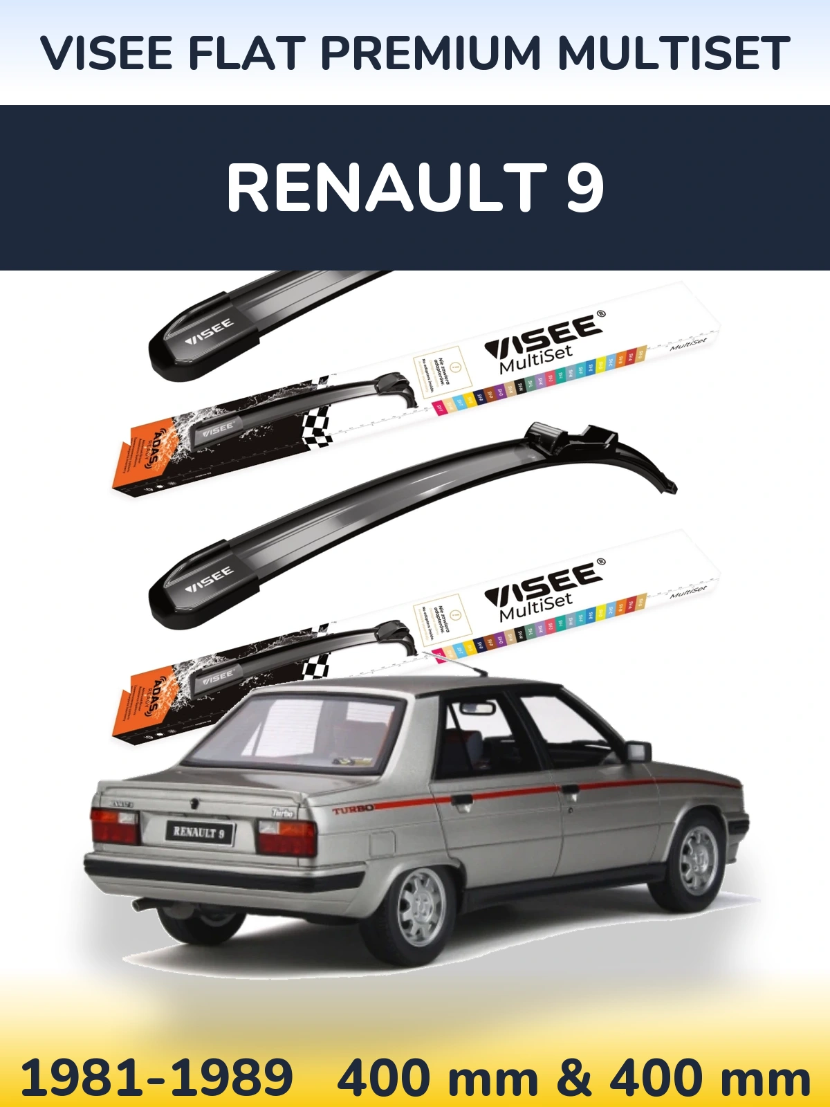 Sada předních stěračů VISEE FLAT PREMIUM MultiSet 400 a 400 mm pro Renault 9 1981-1989