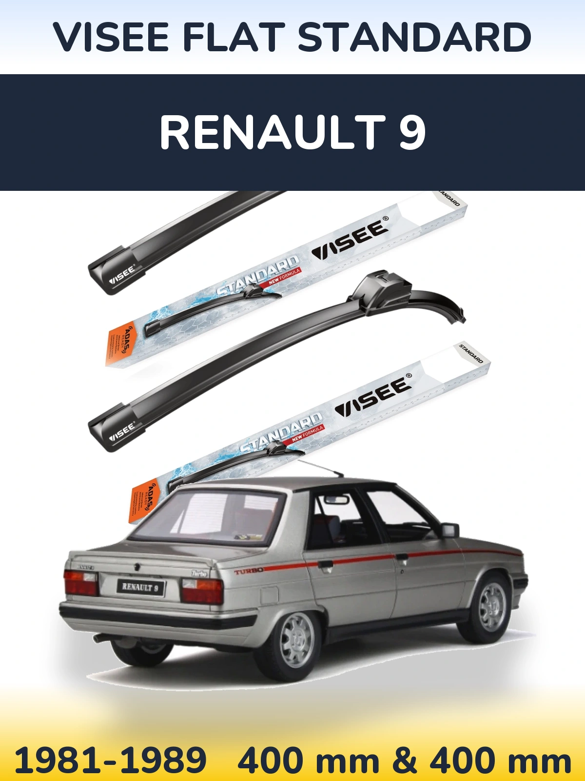 Sada předních stěračů VISEE FLAT STANDARD 400 a 400 mm pro Renault 9 1981-1989