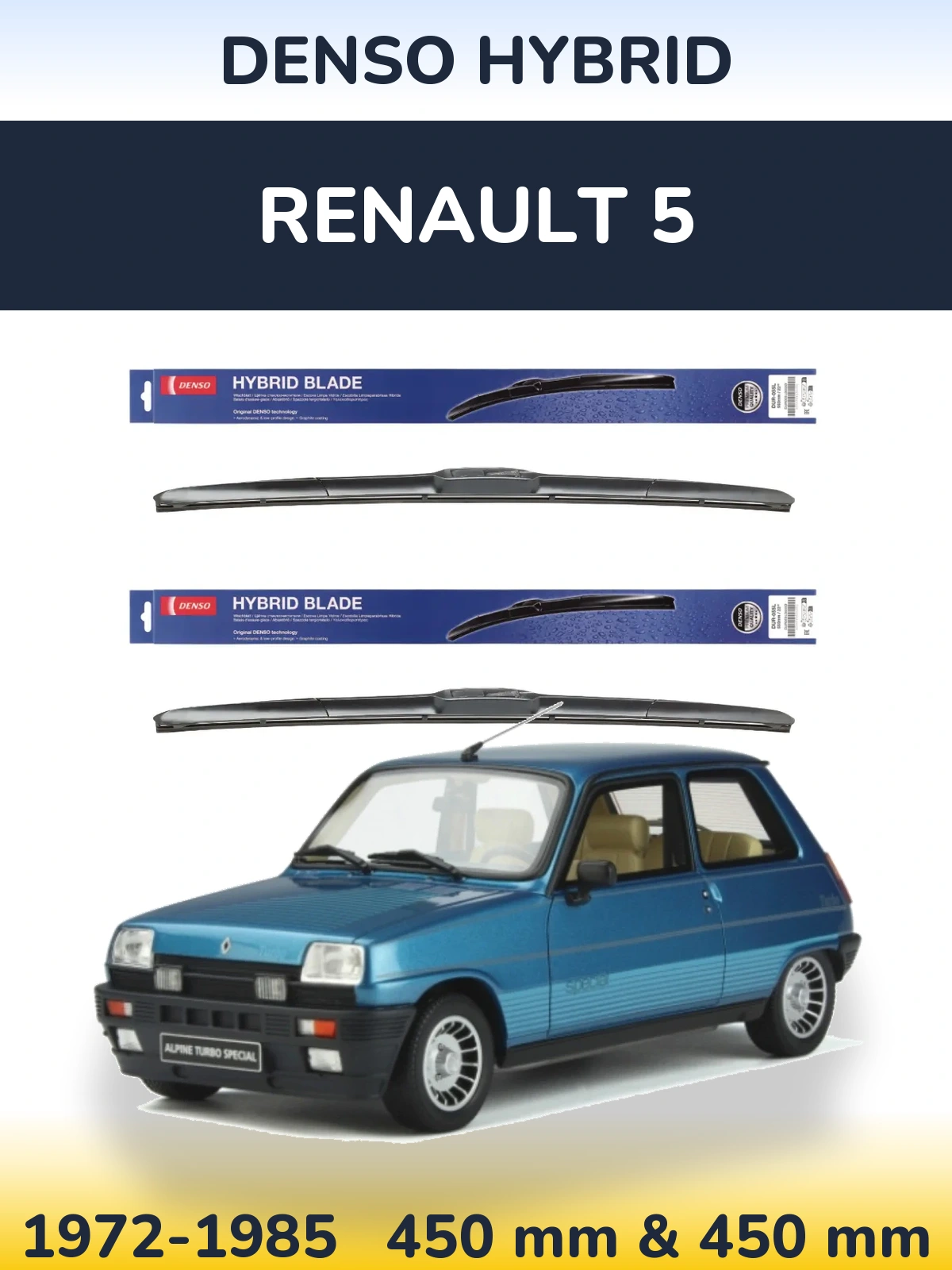 Sada předních stěračů Denso Hybrid 450 a 450 mm pro Renault 5 1972-1985