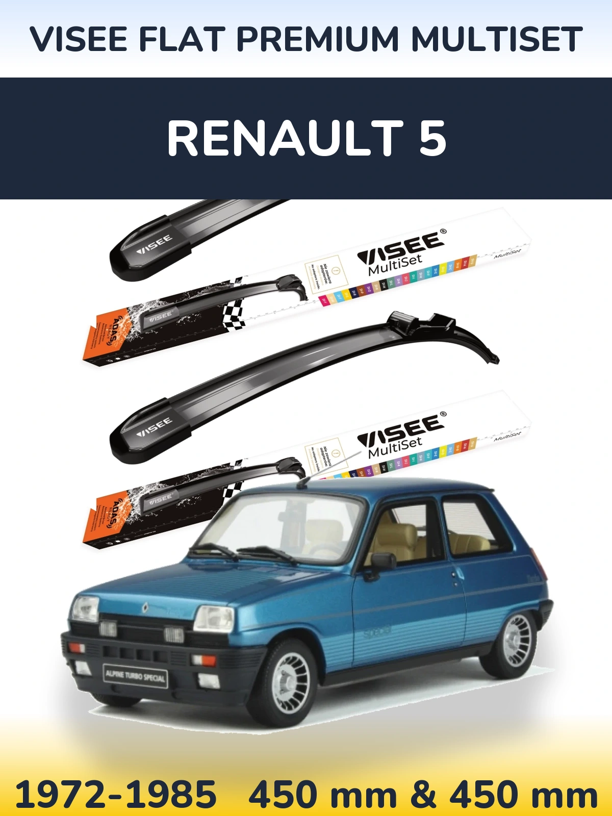 Sada předních stěračů VISEE FLAT PREMIUM MultiSet 450 a 450 mm pro Renault 5 1972-1985