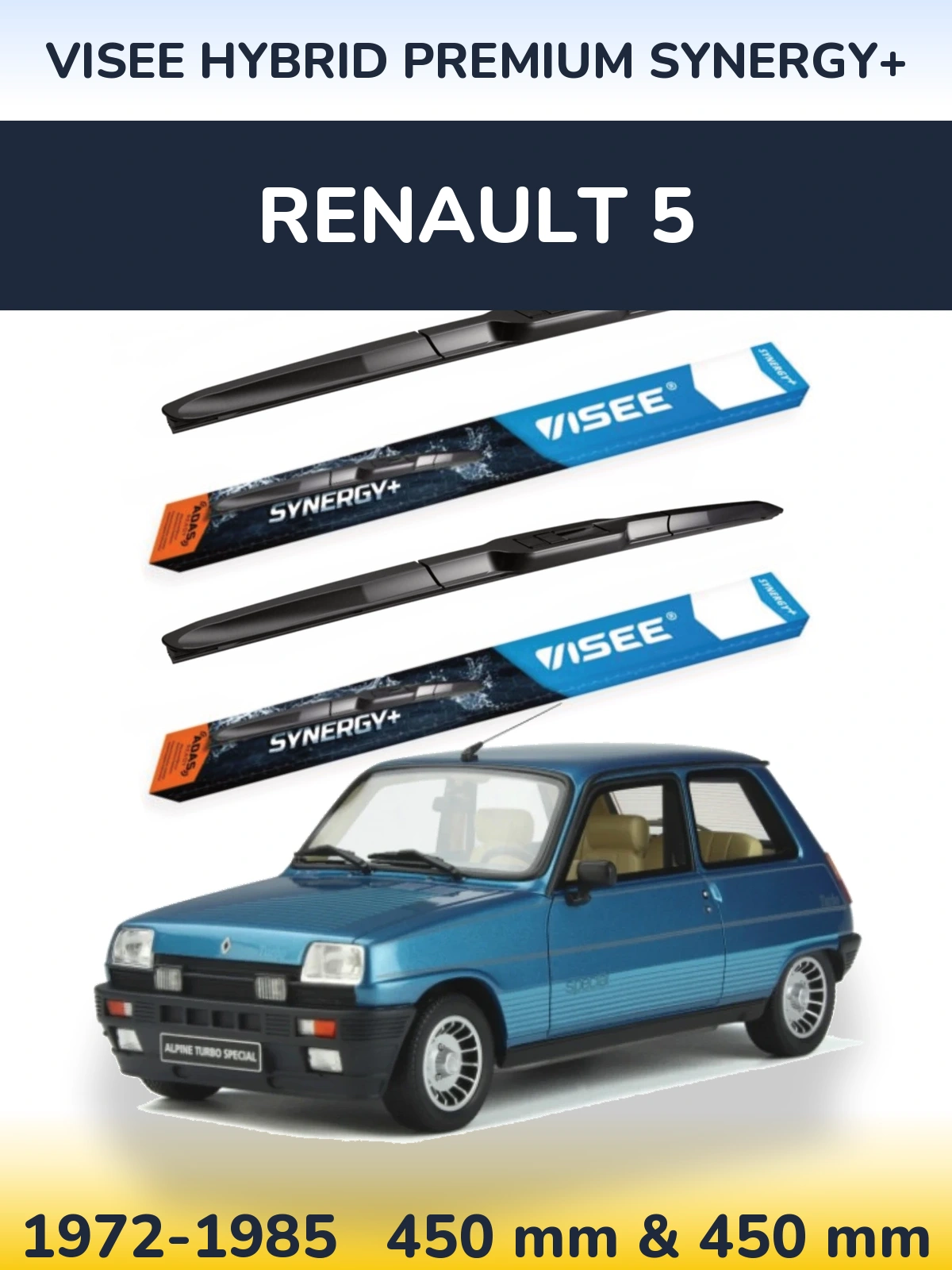Sada předních stěračů VISEE HYBRID PREMIUM SYNERGY+ 450 a 450 mm pro Renault 5 1972-1985
