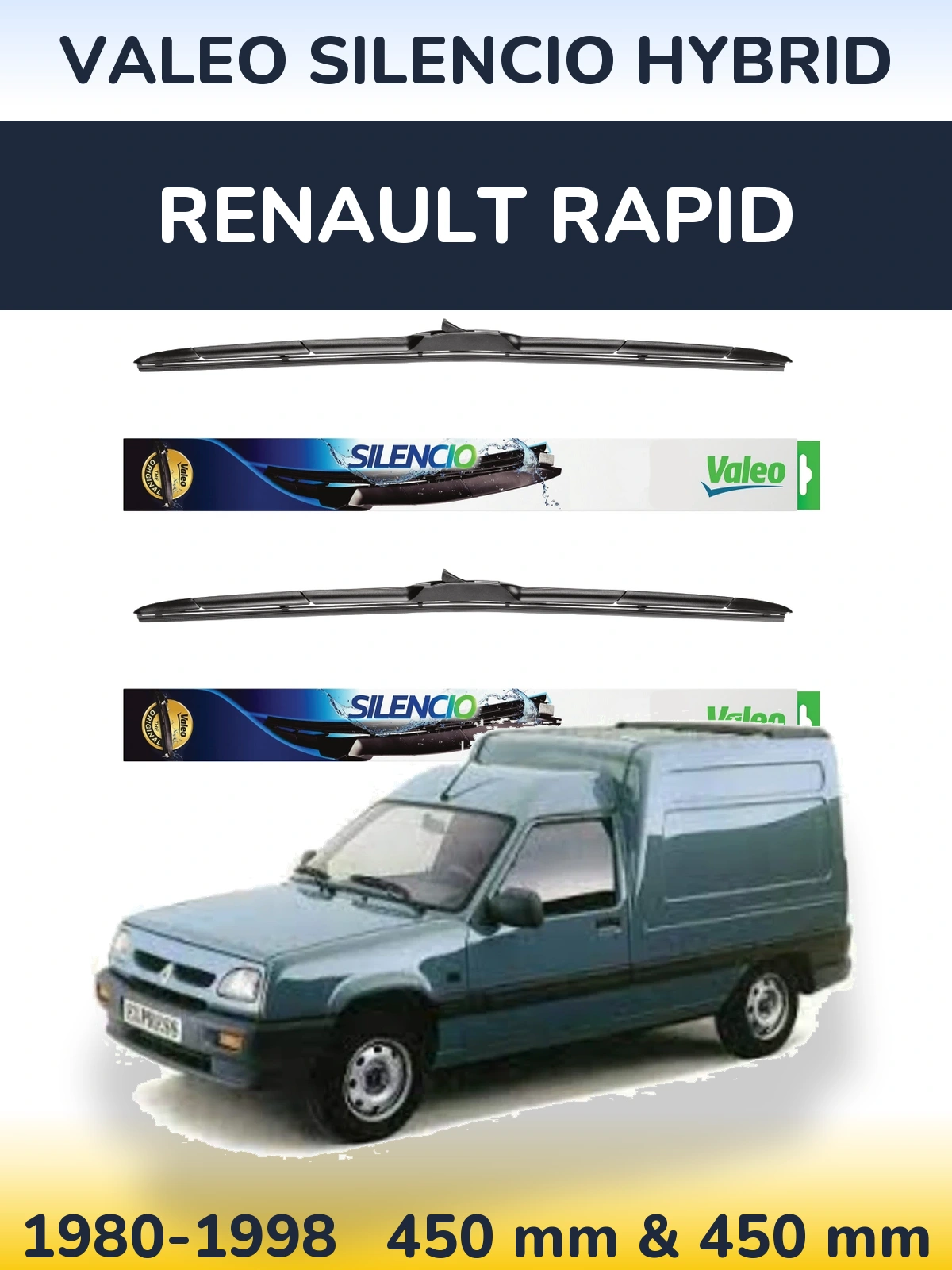 Комплект передніх щіток Valeo Silencio Hybrid 450 & 450 мм для Renault Rapid 1980-1998