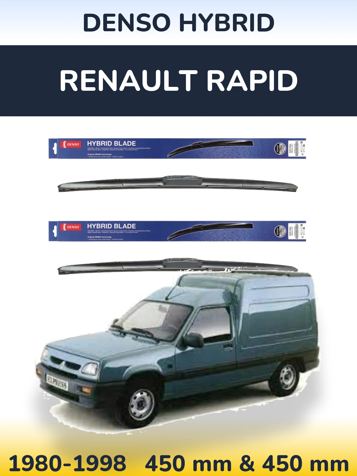 Sada předních stěračů Denso Hybrid 450 a 450 mm pro Renault Rapid 1980-1998