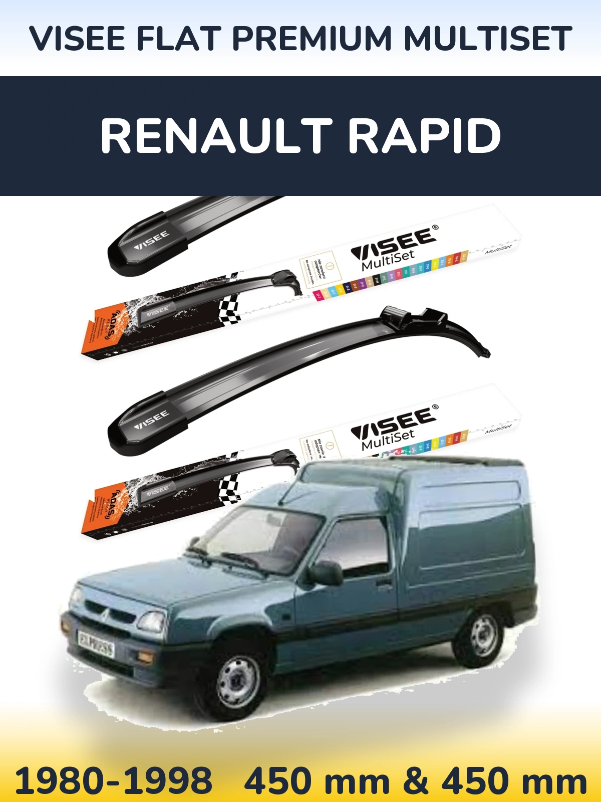 Sada předních stěračů VISEE FLAT PREMIUM MultiSet 450 a 450 mm pro Renault Rapid 1980-1998