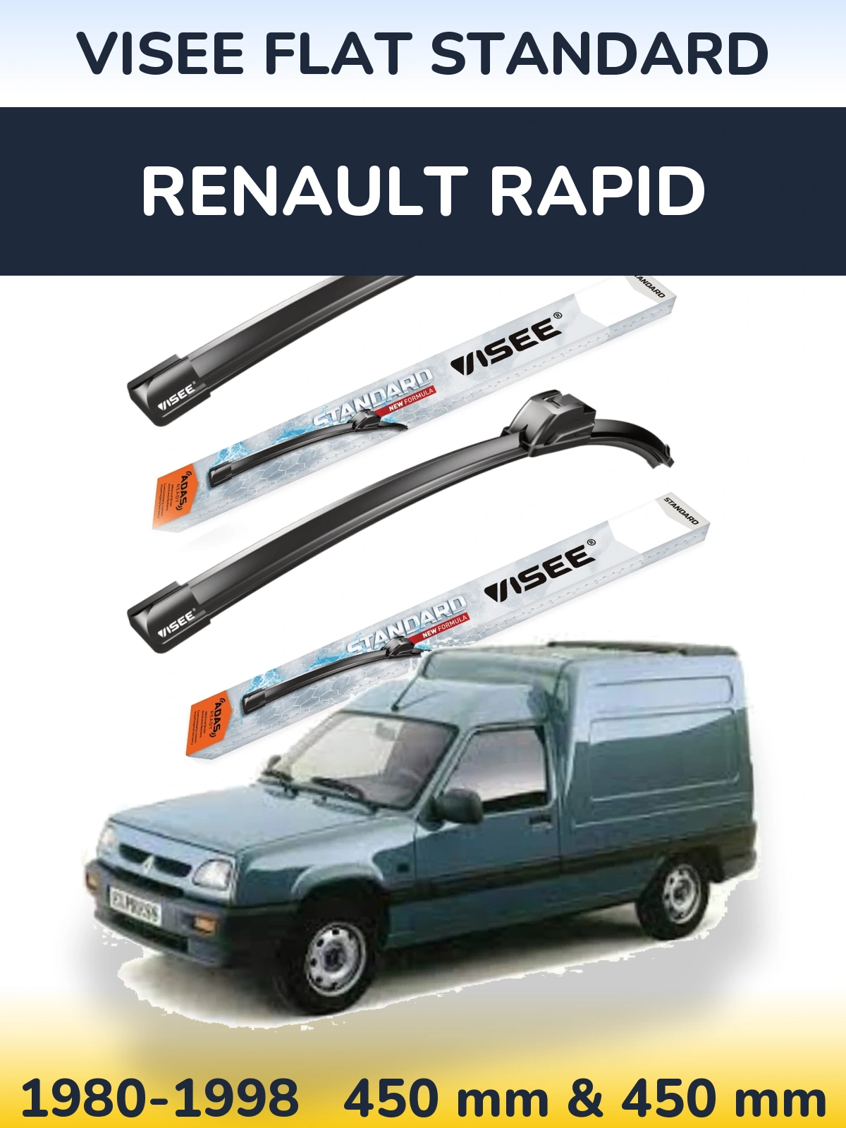 Sada předních stěračů VISEE FLAT STANDARD 450 a 450 mm pro Renault Rapid 1980-1998