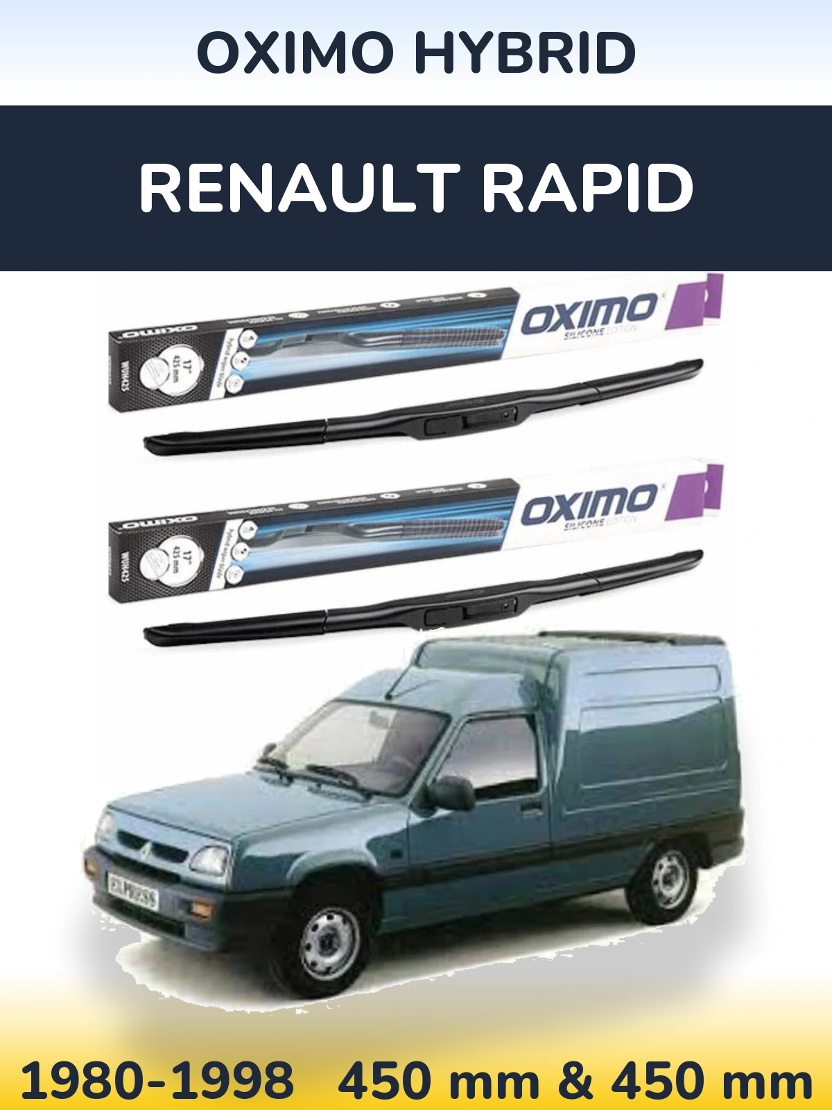 Sada předních stěračů Oximo Hybrid 450 a 450 mm pro Renault Rapid 1980-1998