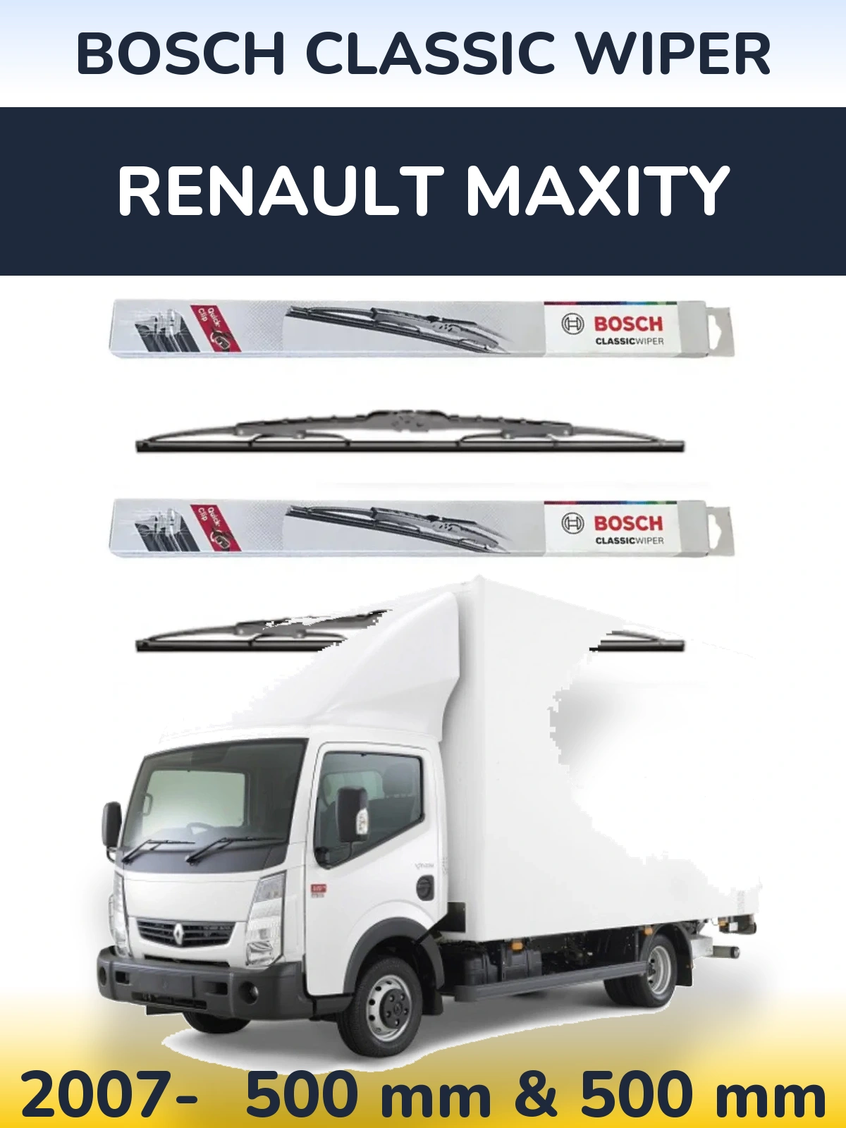 Sada předních stěračů BOSCH Classic Wiper 500 a 500 mm pro Renault Maxity 2007-2026