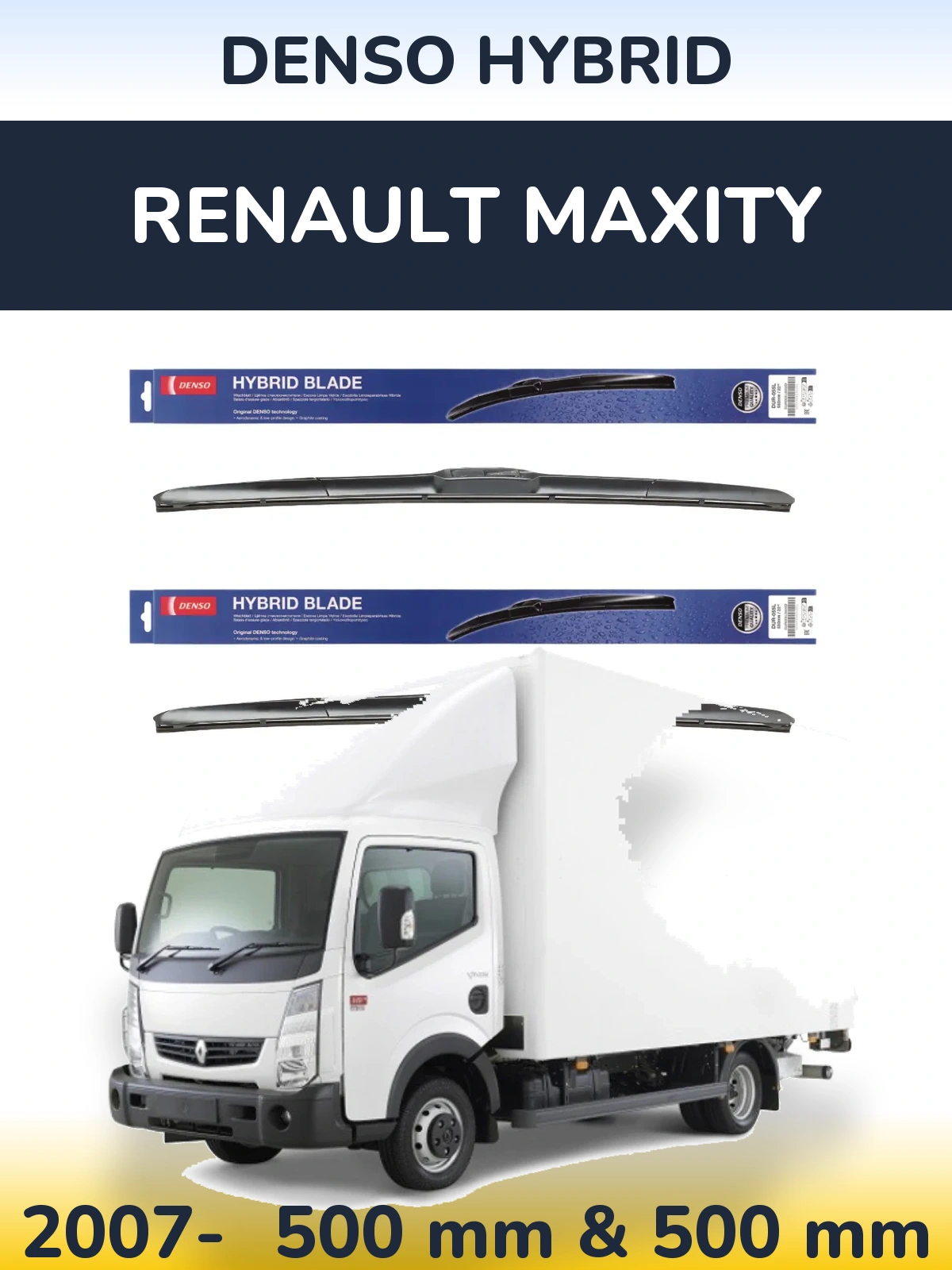 Sada předních stěračů Denso Hybrid 500 a 500 mm pro Renault Maxity 2007-2026