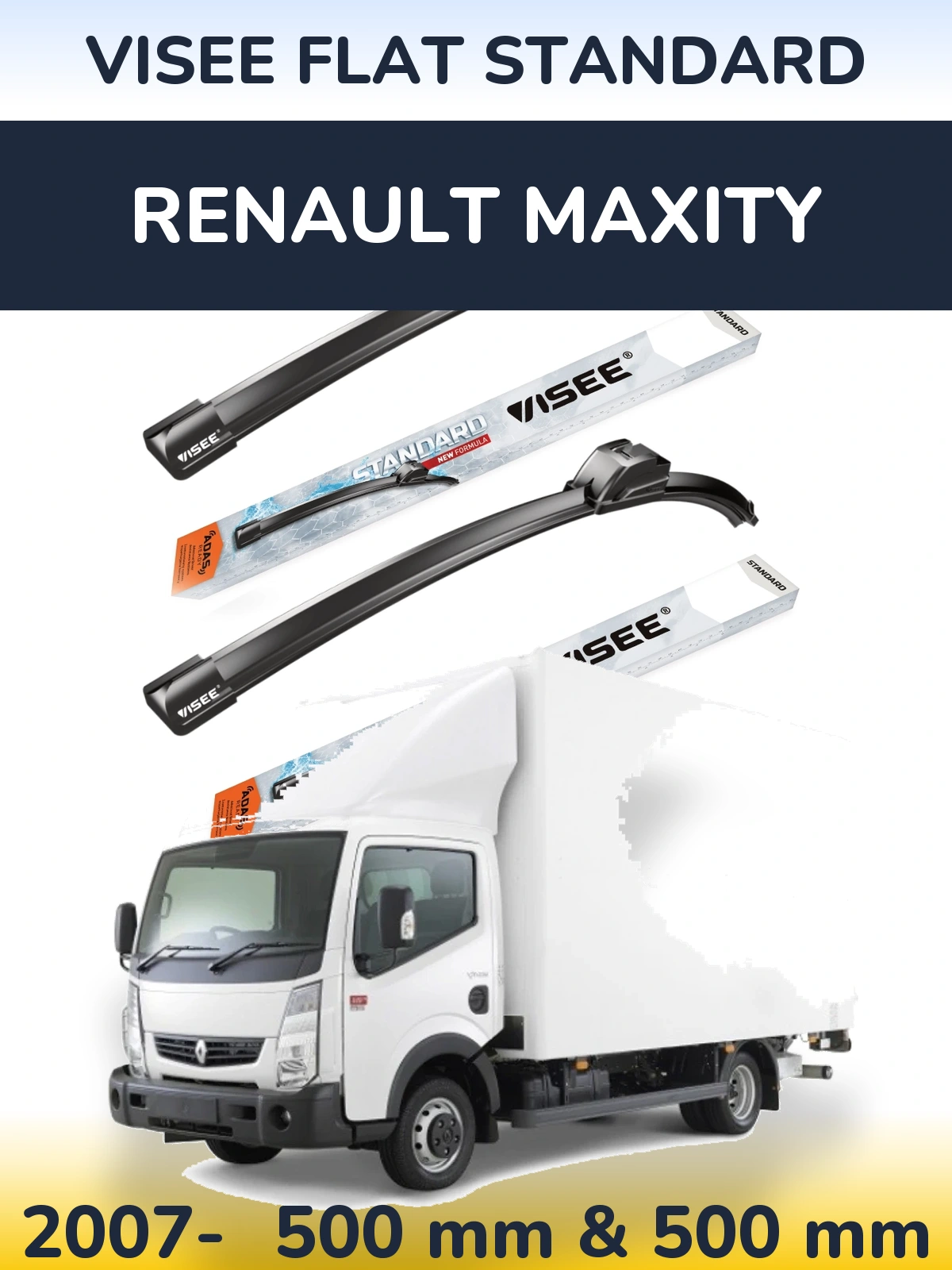 Sada předních stěračů VISEE FLAT STANDARD 500 a 500 mm pro Renault Maxity 2007-2026