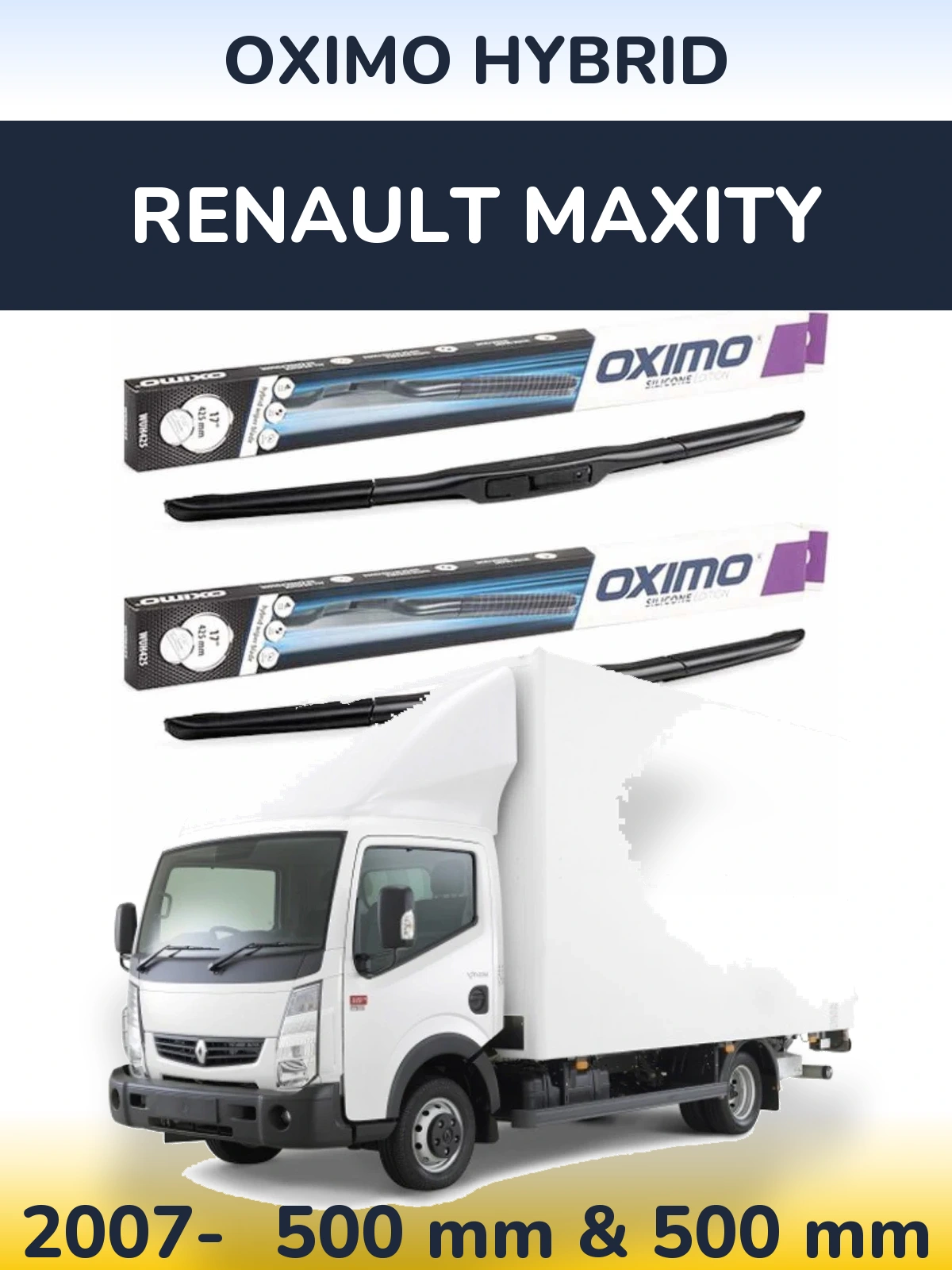 Sada předních stěračů Oximo Hybrid 500 a 500 mm pro Renault Maxity 2007-2026