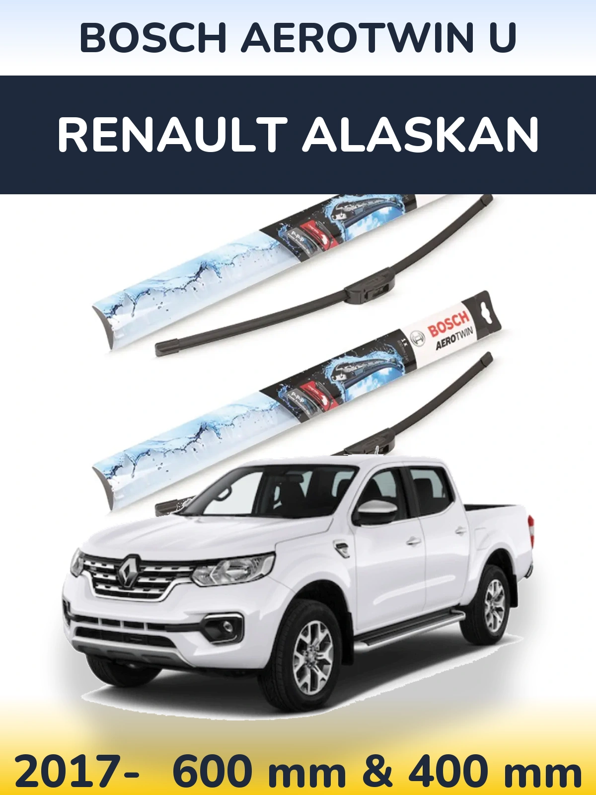 Комплект передніх щіток BOSCH AeroTwin U 600 & 400 мм для Renault Alaskan 2017-2026