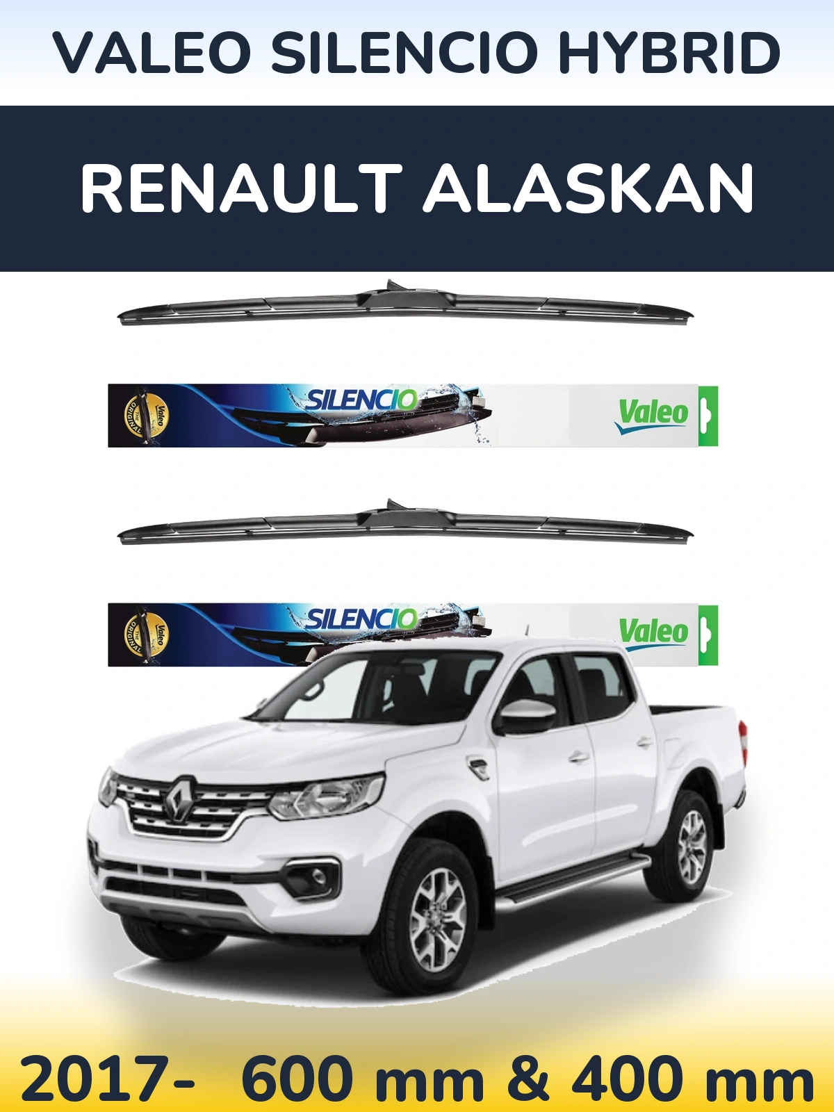 Sada předních stěračů Valeo Silencio Hybrid 600 a 400 mm pro Renault Alaskan 2017-2026