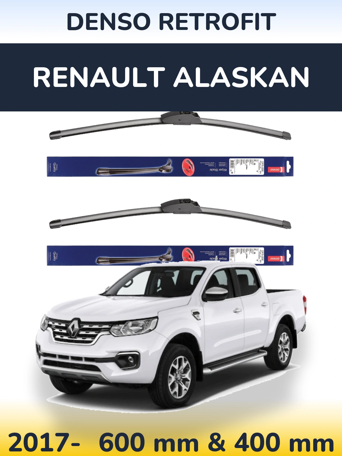 Sada předních stěračů Denso Retrofit 600 a 400 mm pro Renault Alaskan 2017-2026