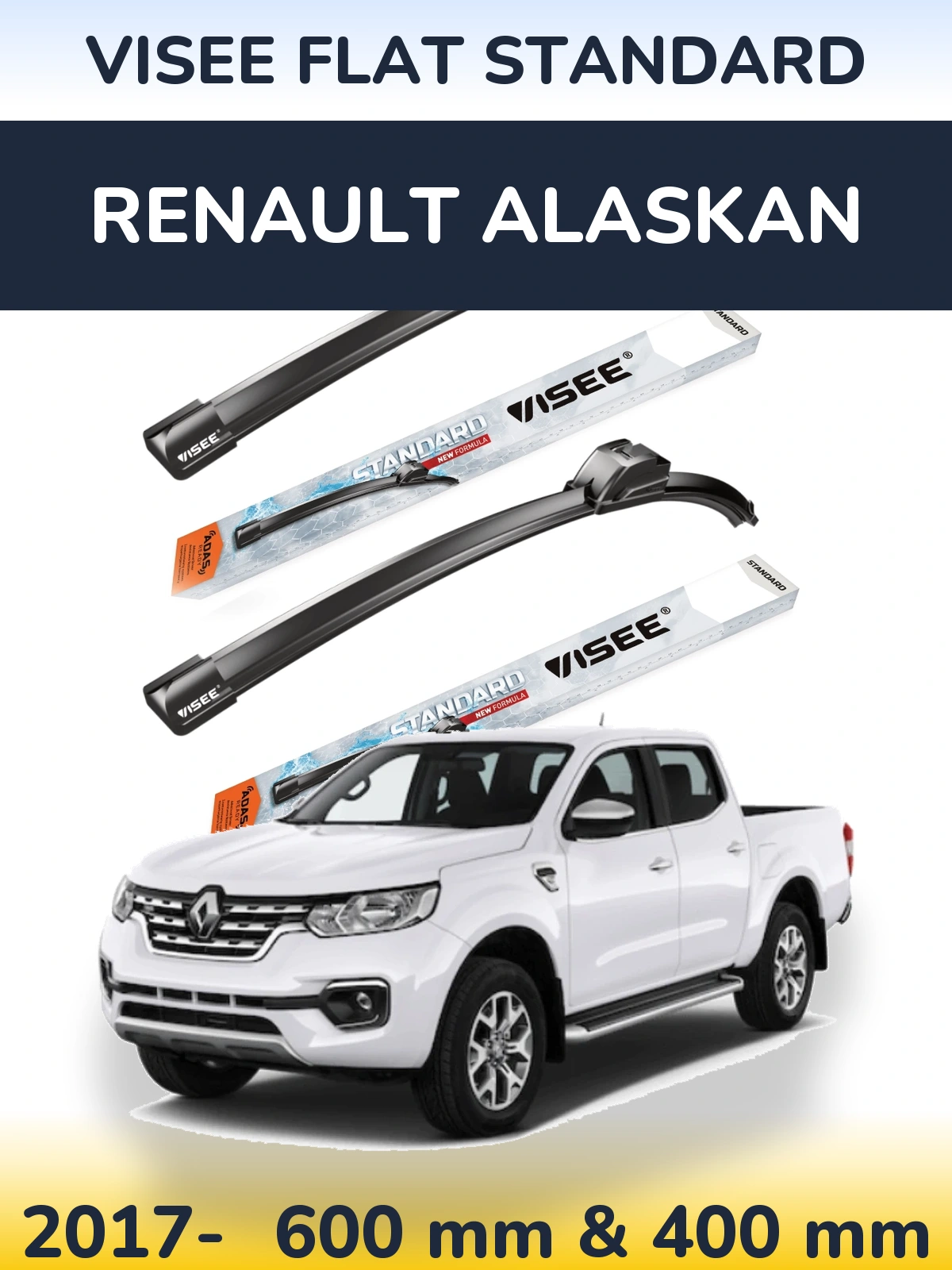 Комплект передніх щіток VISEE FLAT STANDARD 600 & 400 мм для Renault Alaskan 2017-2026