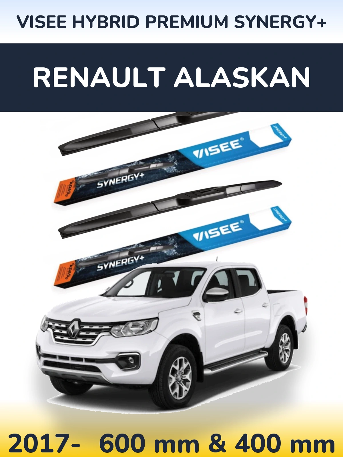 Sada předních stěračů VISEE HYBRID PREMIUM SYNERGY+ 600 a 400 mm pro Renault Alaskan 2017-2026