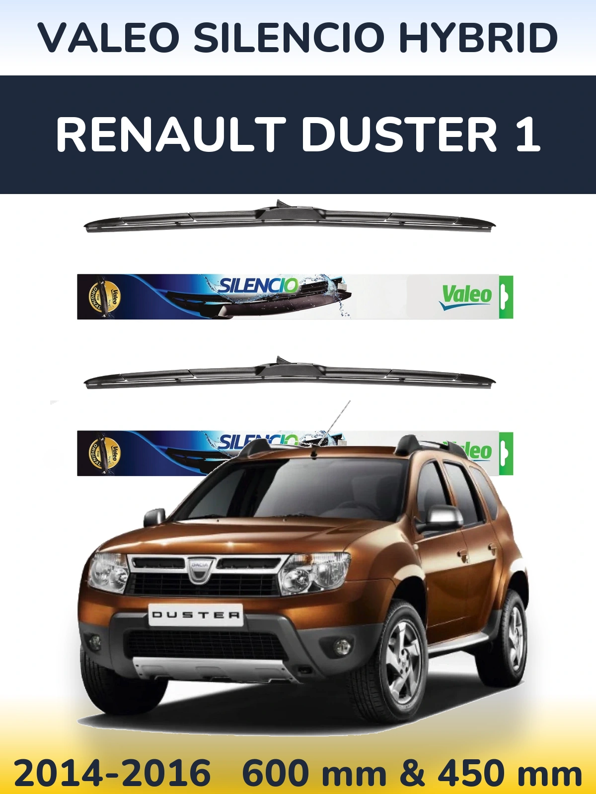 Sada předních stěračů Valeo Silencio Hybrid 600 a 450 mm pro Renault Duster 1 2014-2016