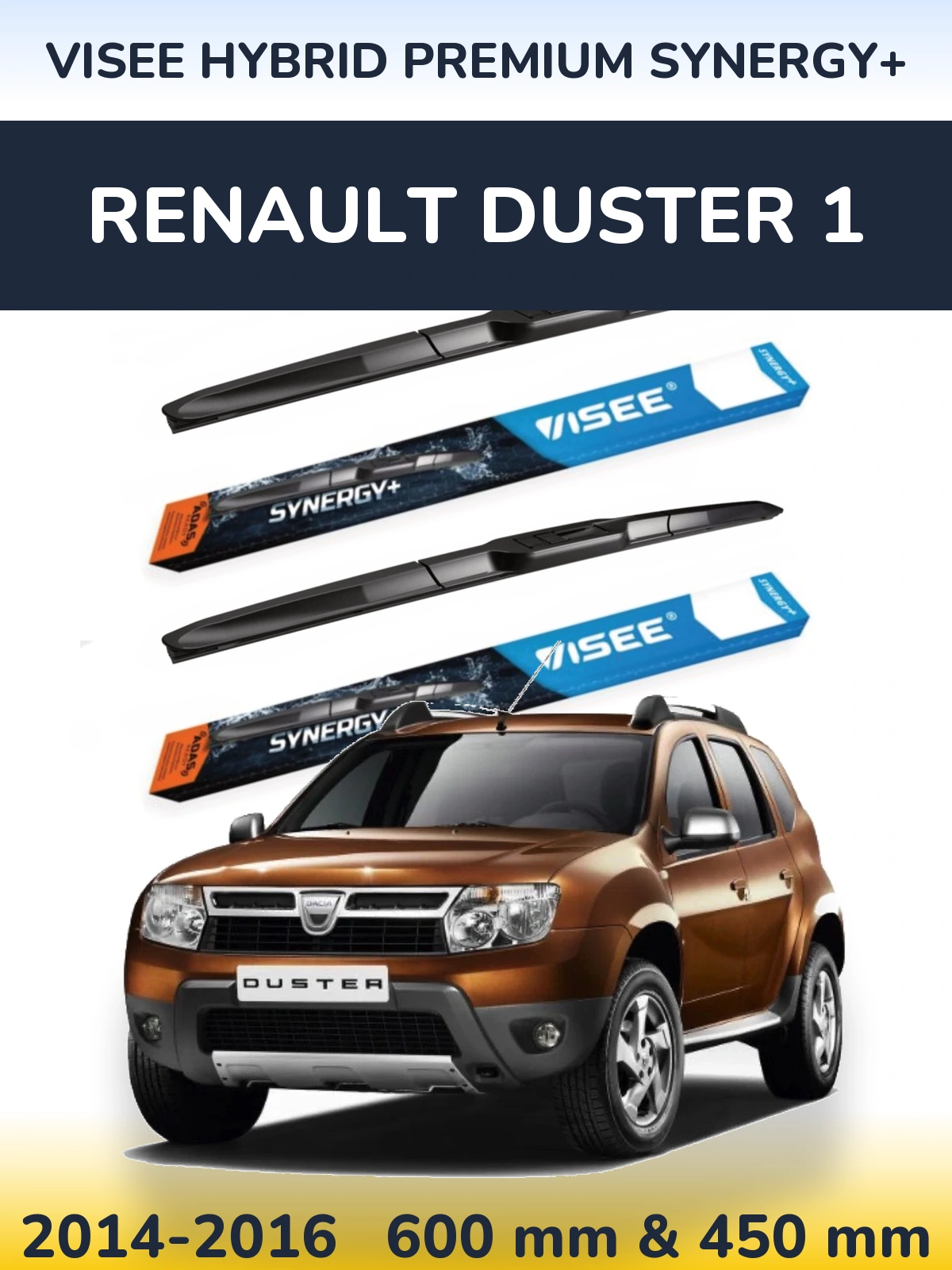 Комплект передніх щіток VISEE HYBRID PREMIUM SYNERGY+ 600 & 450 мм для Renault Duster 1 2014-2016