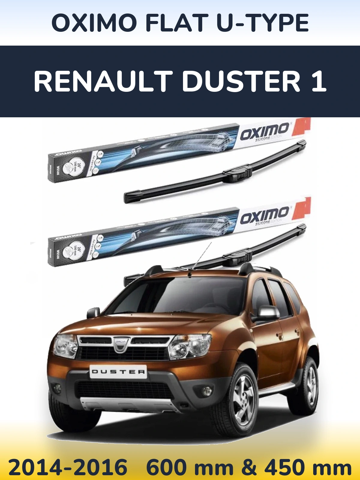 Sada předních stěračů Oximo Flat U-type 600 a 450 mm pro Renault Duster 1 2014-2016