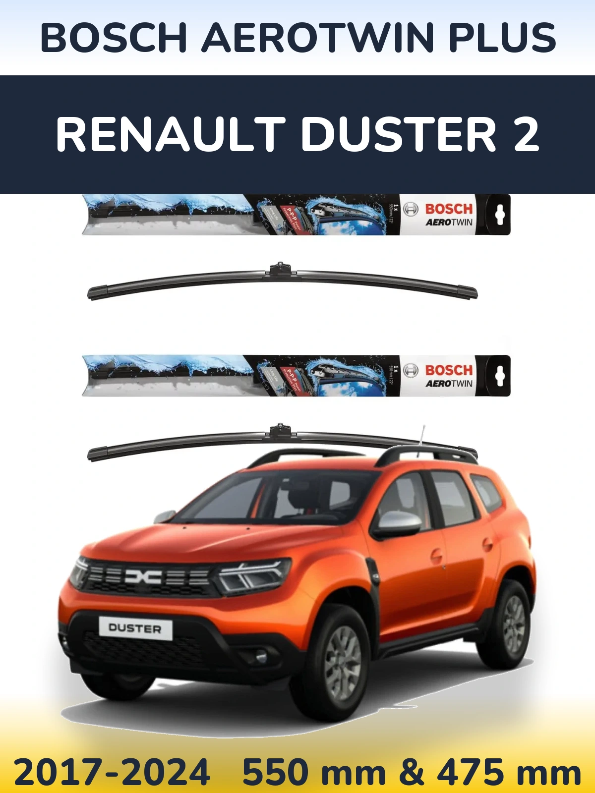 Sada předních stěračů BOSCH AeroTwin Plus 550 a 475 mm pro Renault Duster 2 2017-2024