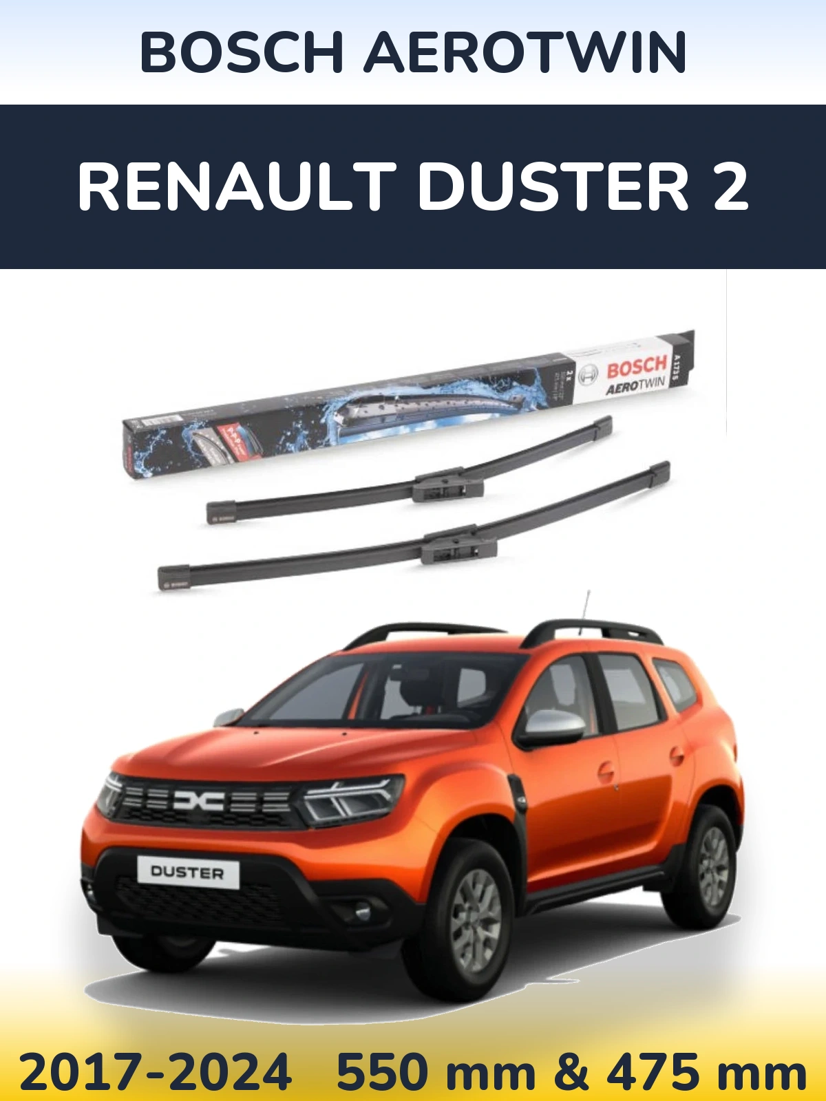 Sada předních stěračů BOSCH AeroTwin 550 a 475 mm pro Renault Duster 2 2017-2024