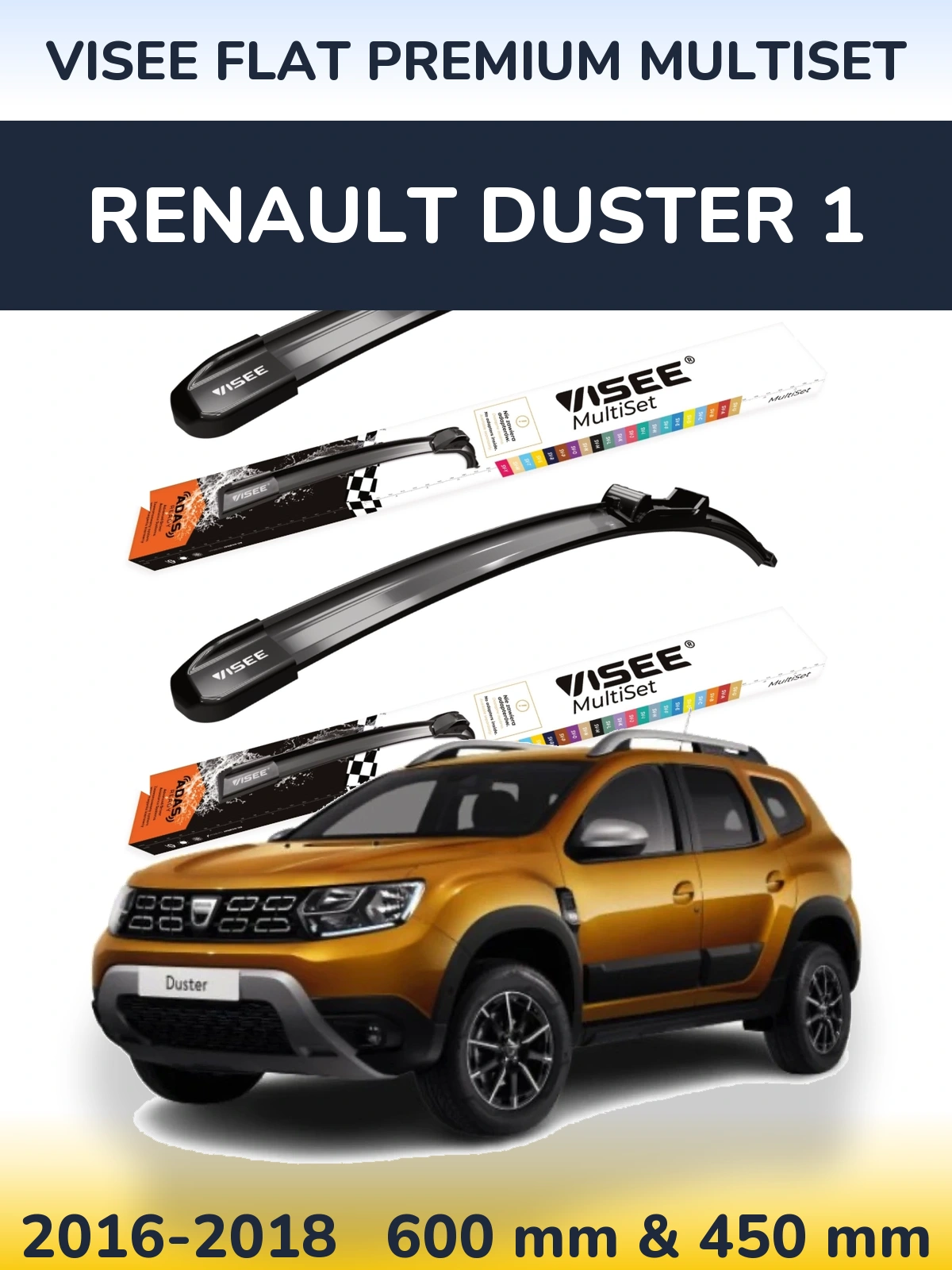 Sada předních stěračů VISEE FLAT PREMIUM MultiSet 600 a 450 mm pro Renault Duster 1 2016-2018