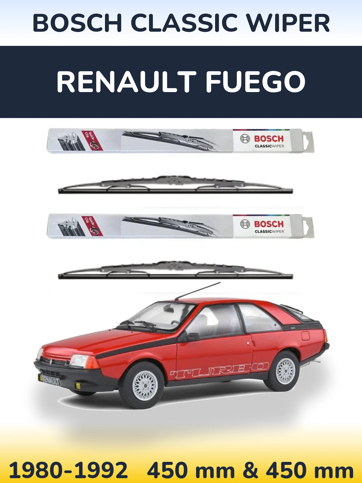 Sada předních stěračů BOSCH Classic Wiper 450 a 450 mm pro Renault Fuego 1980-1992