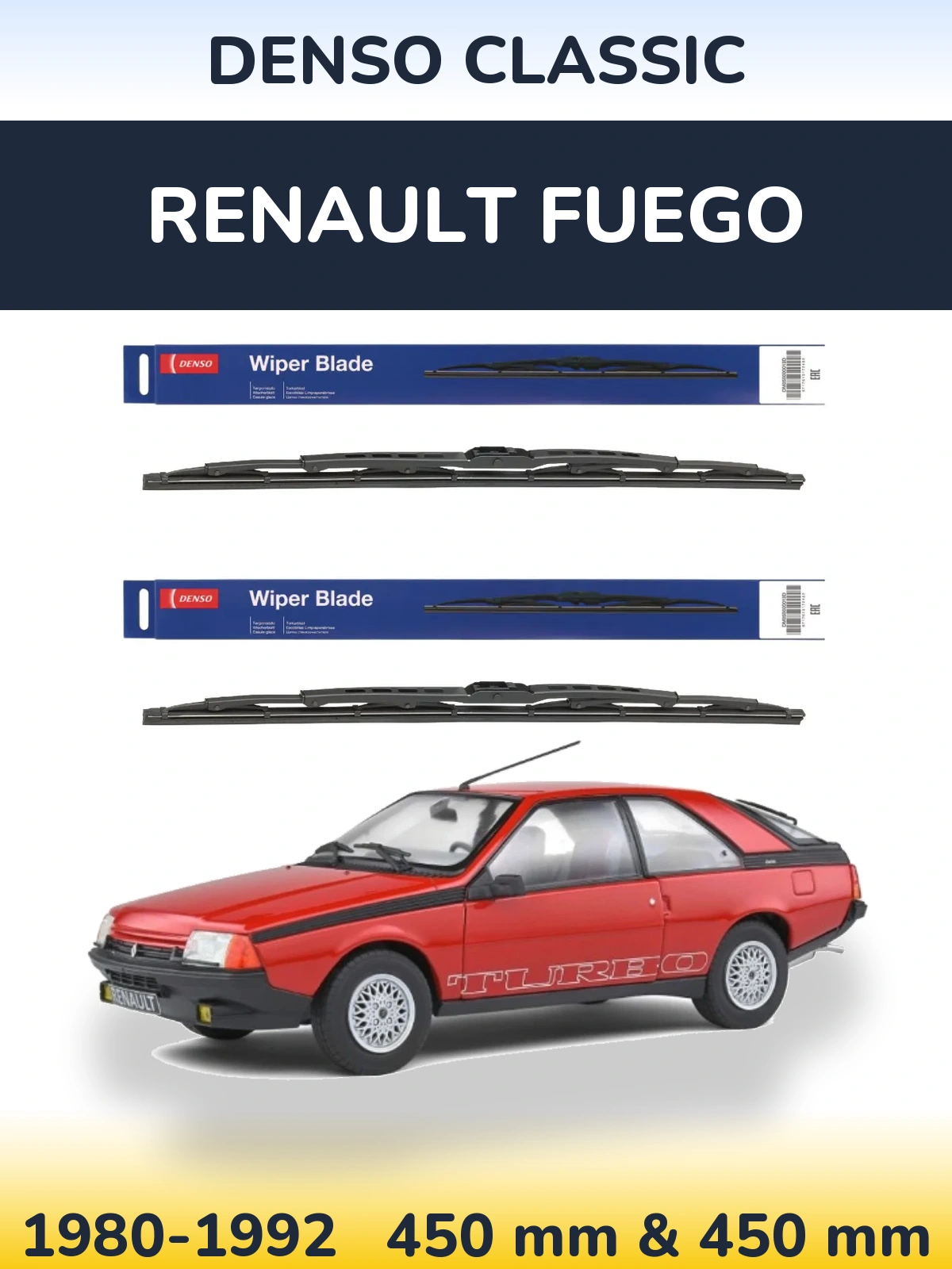 Sada předních stěračů Denso Classic 450 a 450 mm pro Renault Fuego 1980-1992
