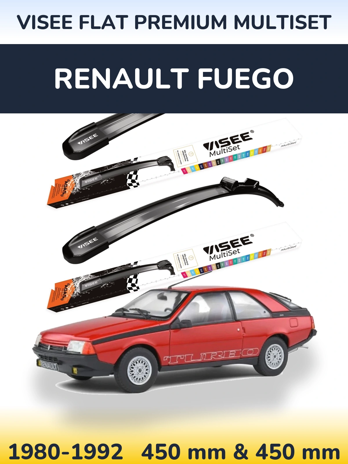 Sada předních stěračů VISEE FLAT PREMIUM MultiSet 450 a 450 mm pro Renault Fuego 1980-1992