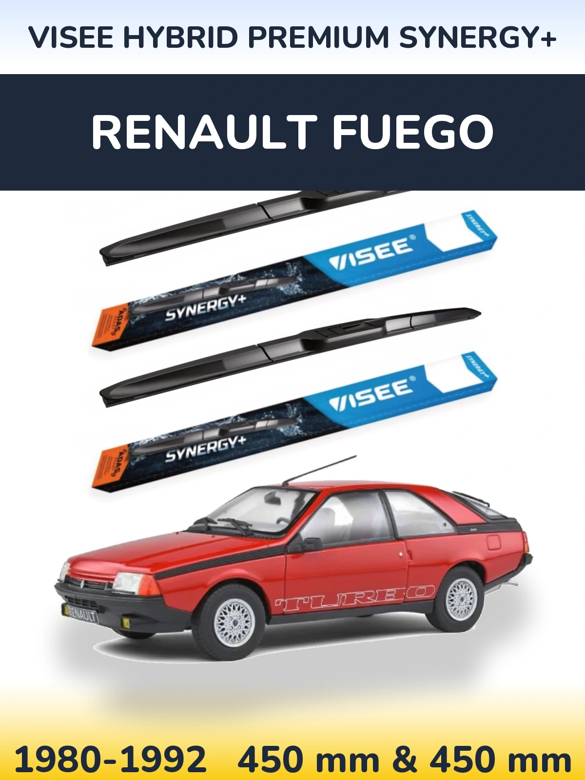 Sada předních stěračů VISEE HYBRID PREMIUM SYNERGY+ 450 a 450 mm pro Renault Fuego 1980-1992