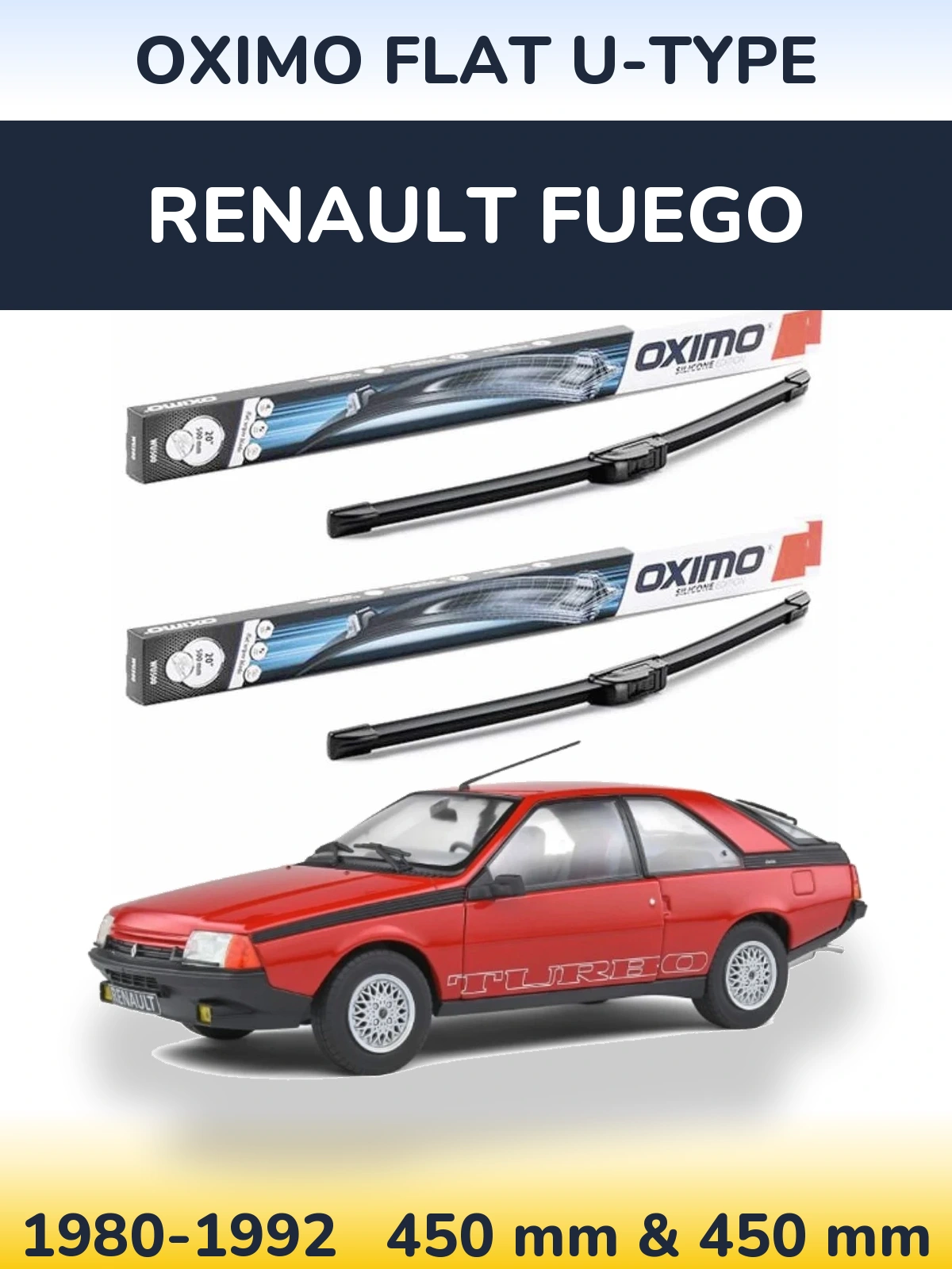 Sada předních stěračů Oximo Flat U-type 450 a 450 mm pro Renault Fuego 1980-1992