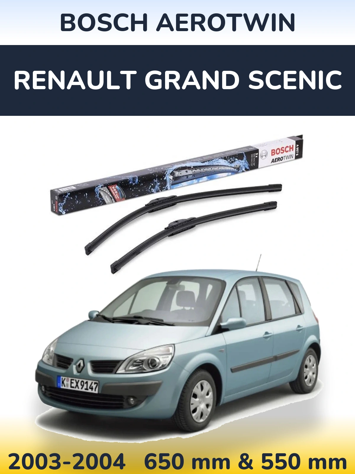 Комплект передніх щіток BOSCH AeroTwin 650 & 550 мм для Renault Grand Scenic 2003-2004