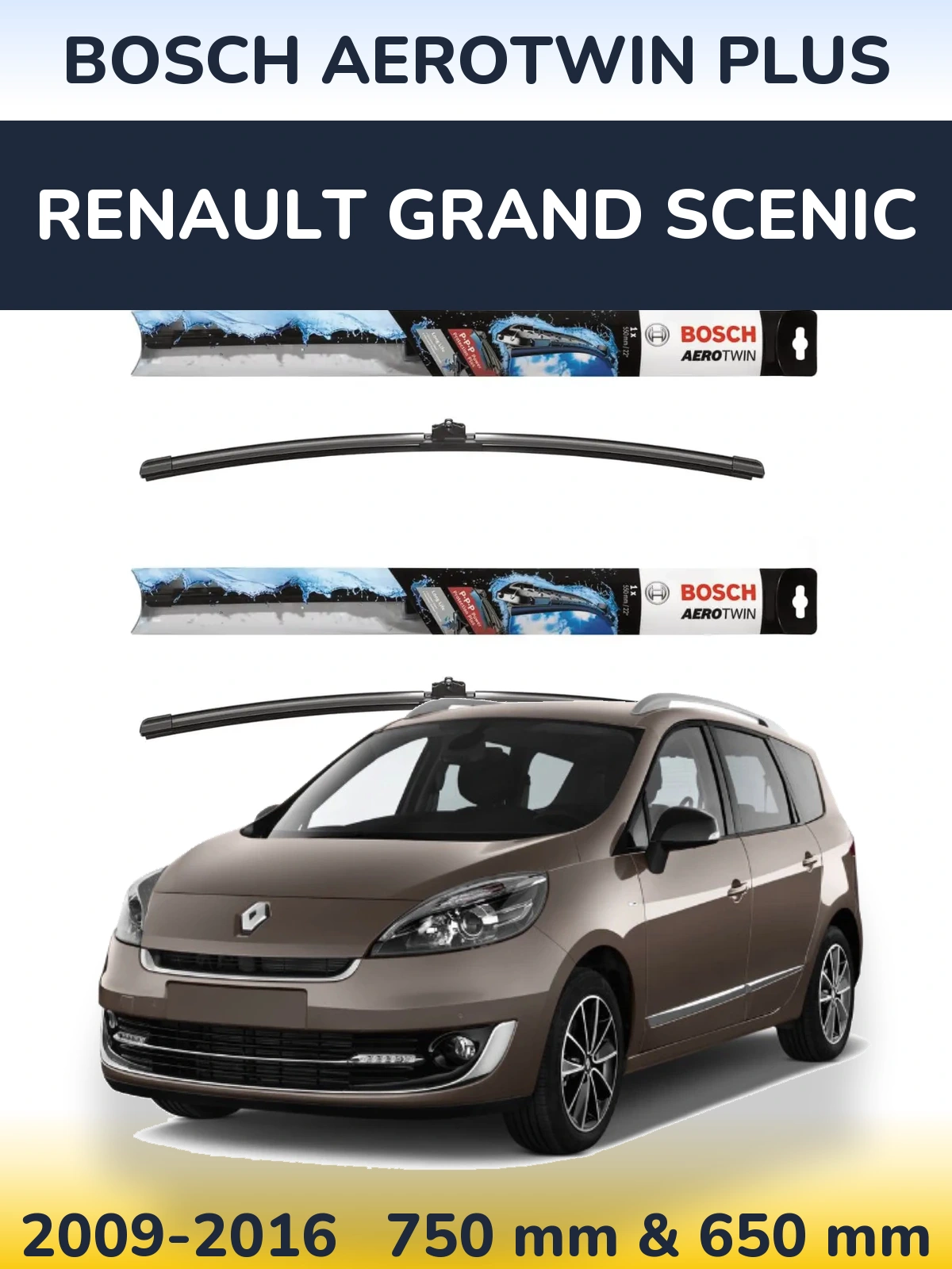 Sada předních stěračů BOSCH AeroTwin Plus 750 a 650 mm pro Renault Grand Scenic 2009-2016