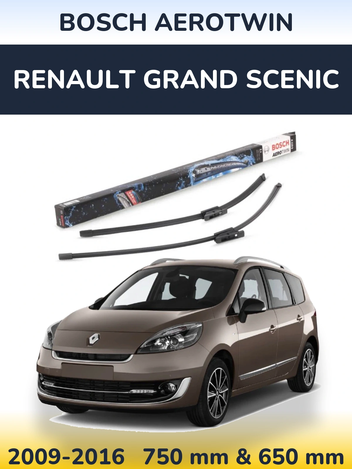Sada předních stěračů BOSCH AeroTwin 750 a 650 mm pro Renault Grand Scenic 2009-2016