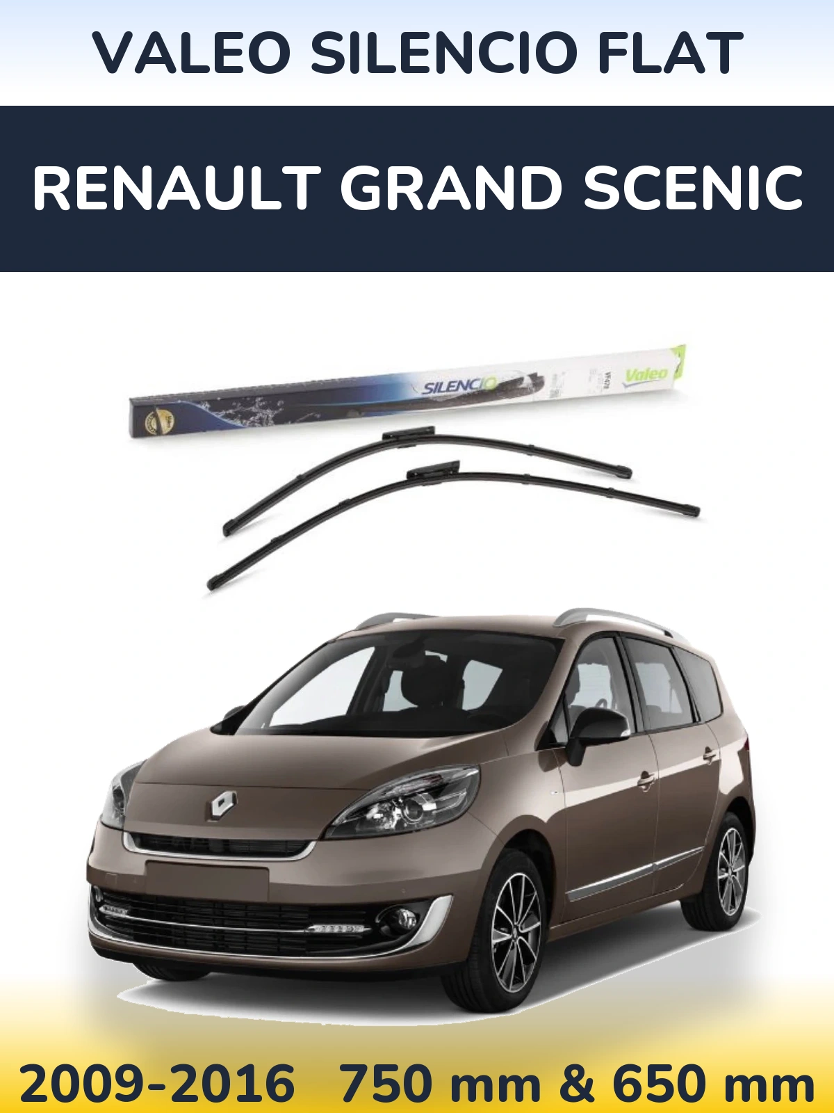 Sada předních stěračů Valeo Silencio Flat 750 a 650 mm pro Renault Grand Scenic 2009-2016